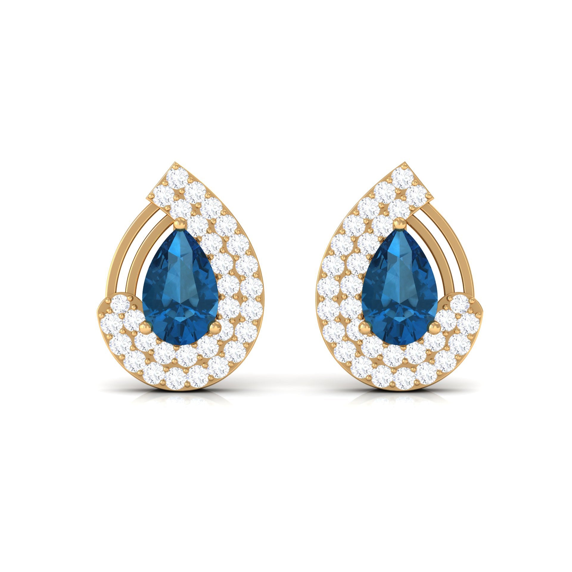 Designer London Blue Topaz and Diamond Teardrop Stud Earrings