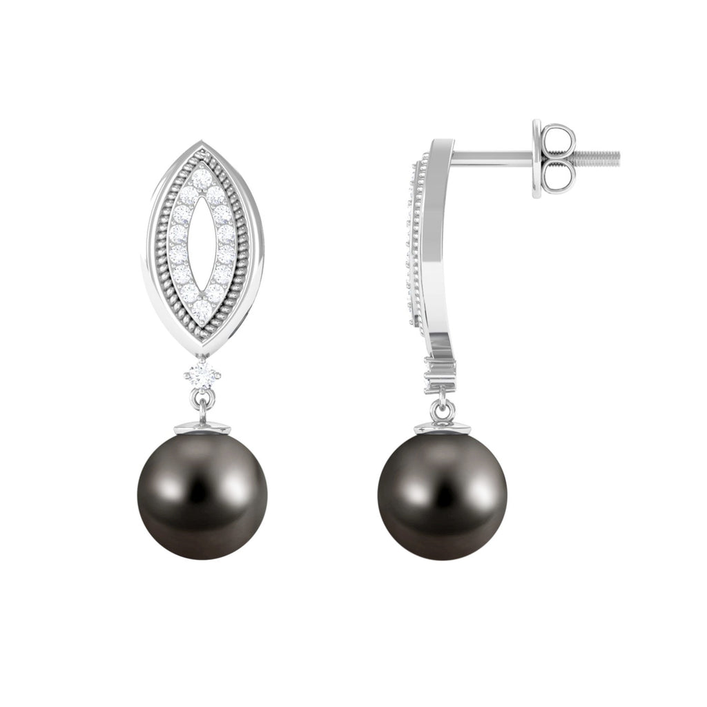 Cultured 16 Carat Tahitian Pearl Wedding Drop Earrings with Diamond