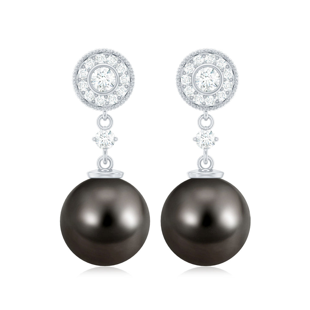 Natural 15 Carat Tahitian Pearl Diamond Drop Earrings for Women