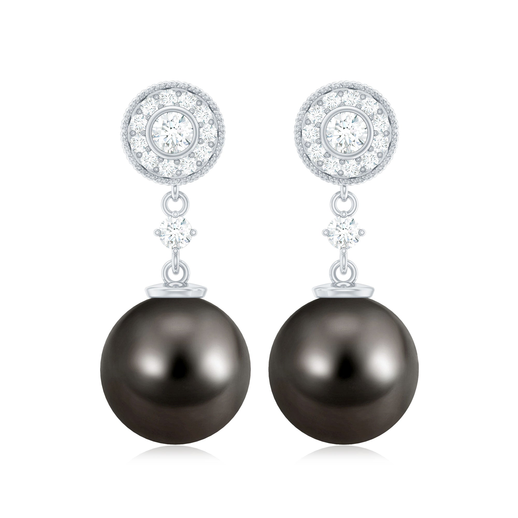 Natural 15 Carat Tahitian Pearl Diamond Drop Earrings for Women