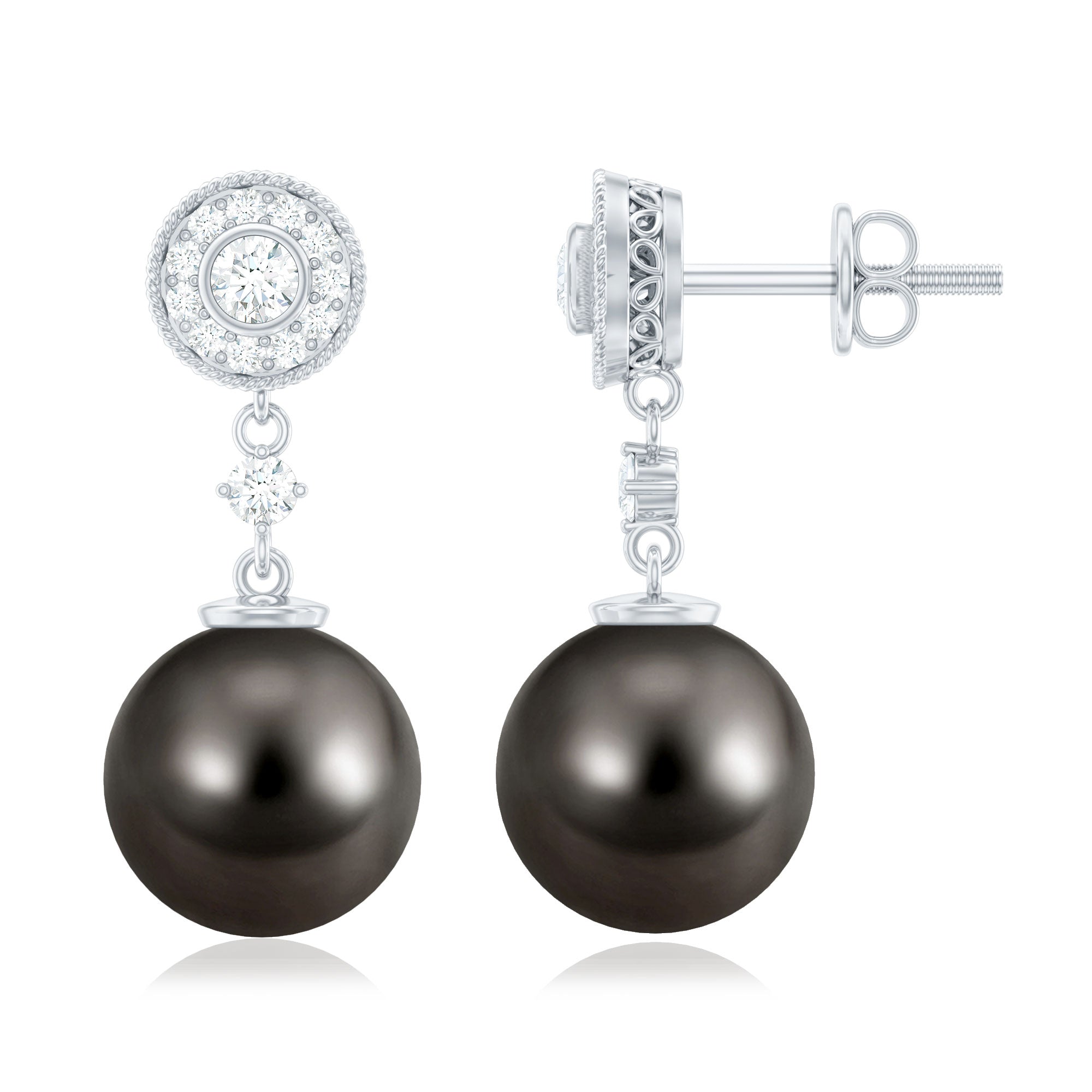 Natural 15 Carat Tahitian Pearl Diamond Drop Earrings for Women