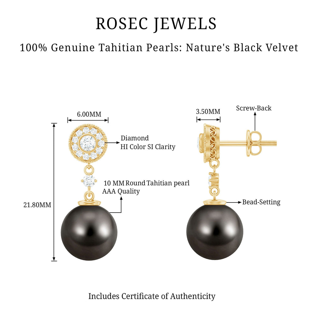 Natural 15 Carat Tahitian Pearl Diamond Drop Earrings for Women