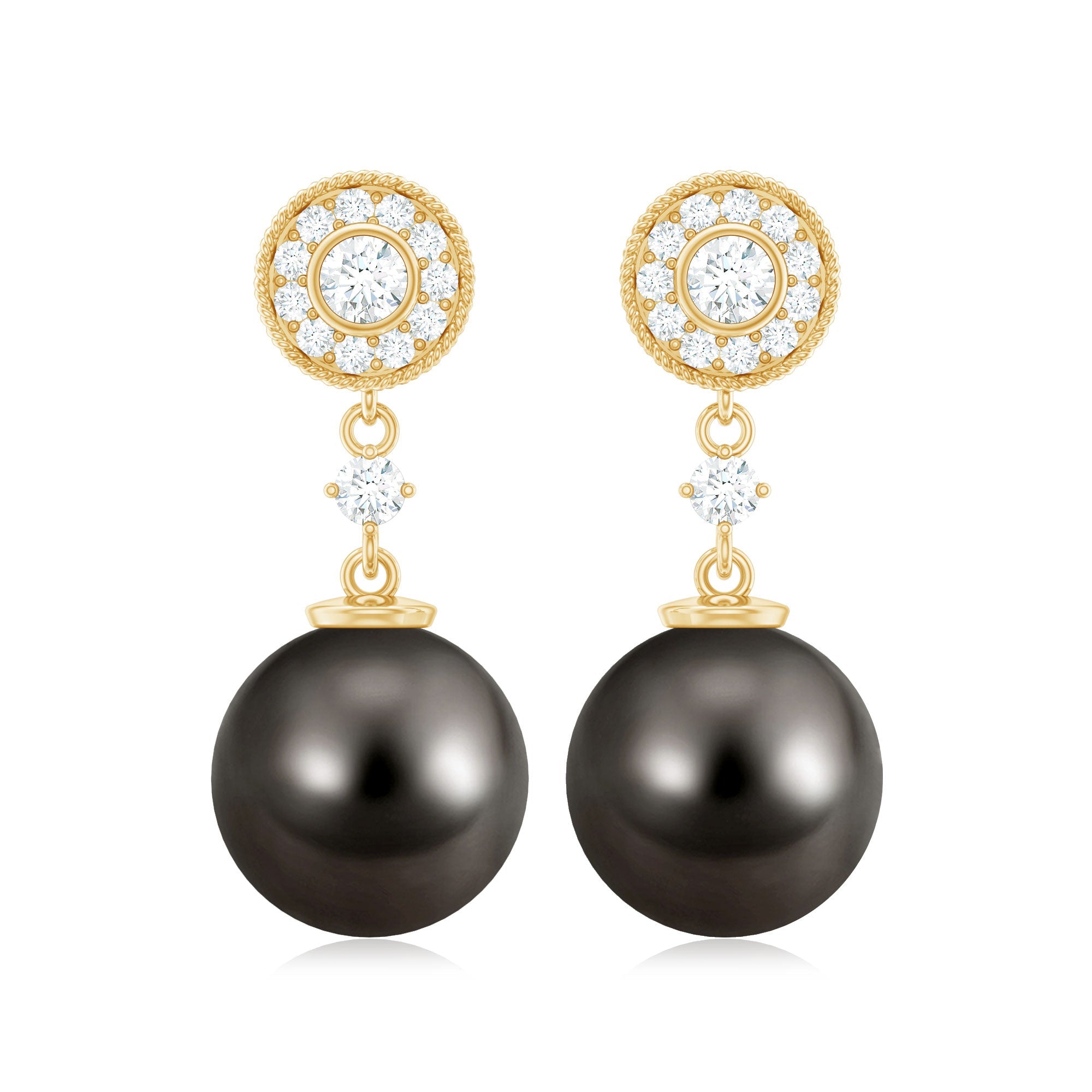Natural 15 Carat Tahitian Pearl Diamond Drop Earrings for Women