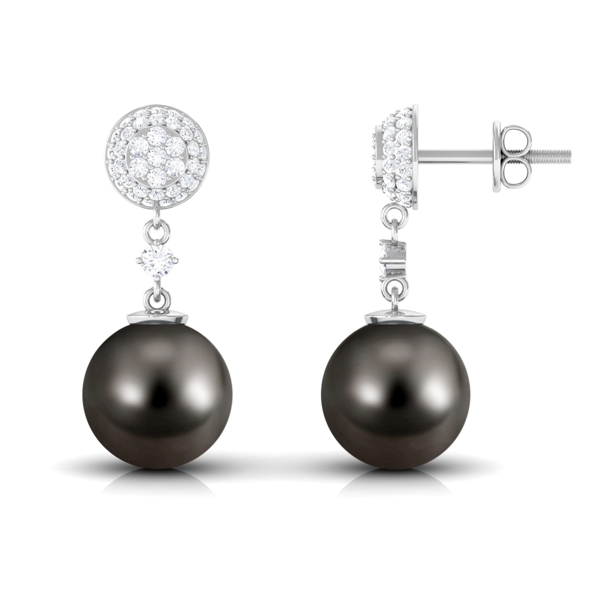 Cultured 15 Carat Tahitian Pearl Drop Earrings with Diamond