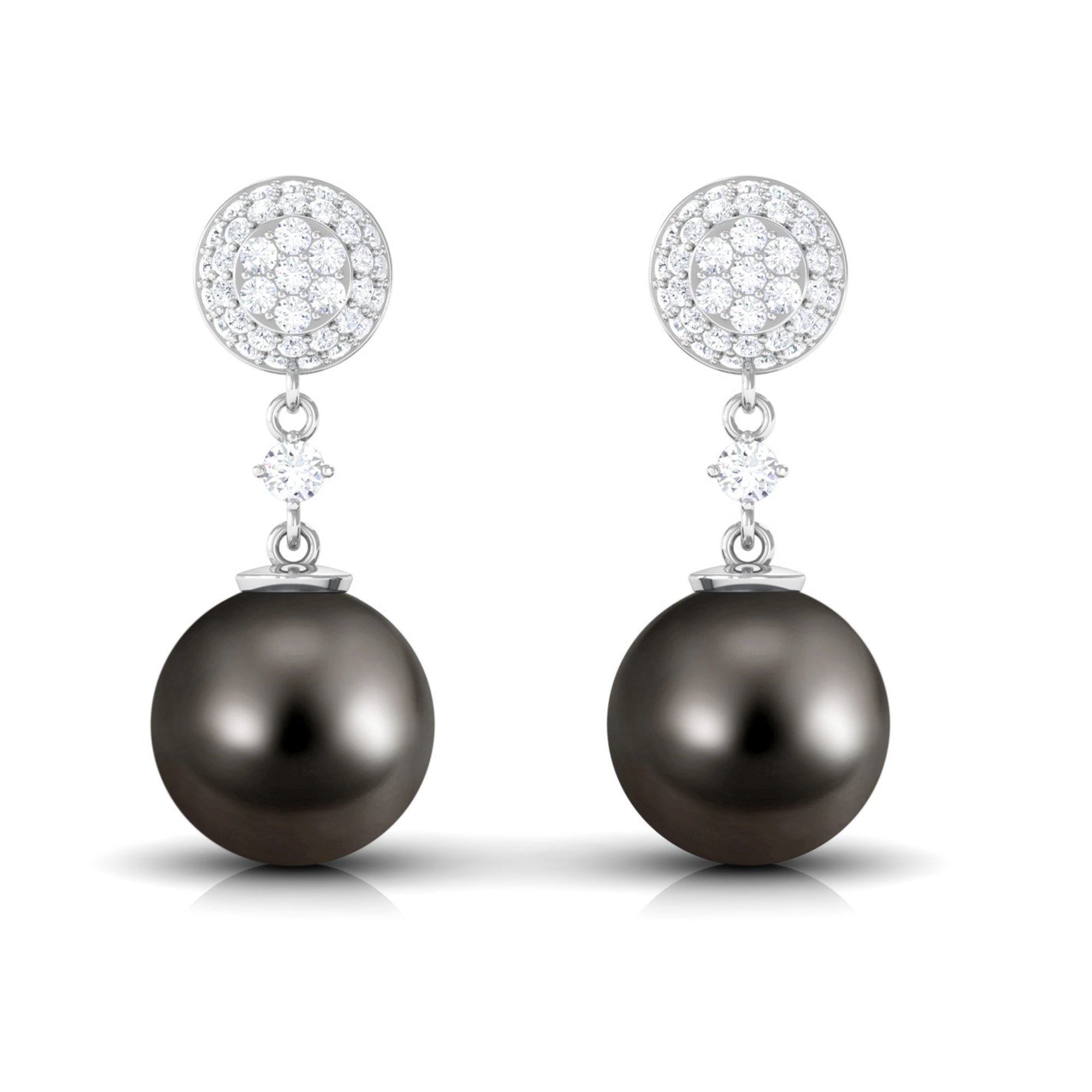 Cultured 15 Carat Tahitian Pearl Drop Earrings with Diamond