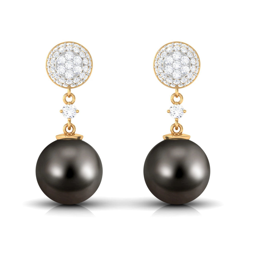 Cultured 15 Carat Tahitian Pearl Drop Earrings with Diamond