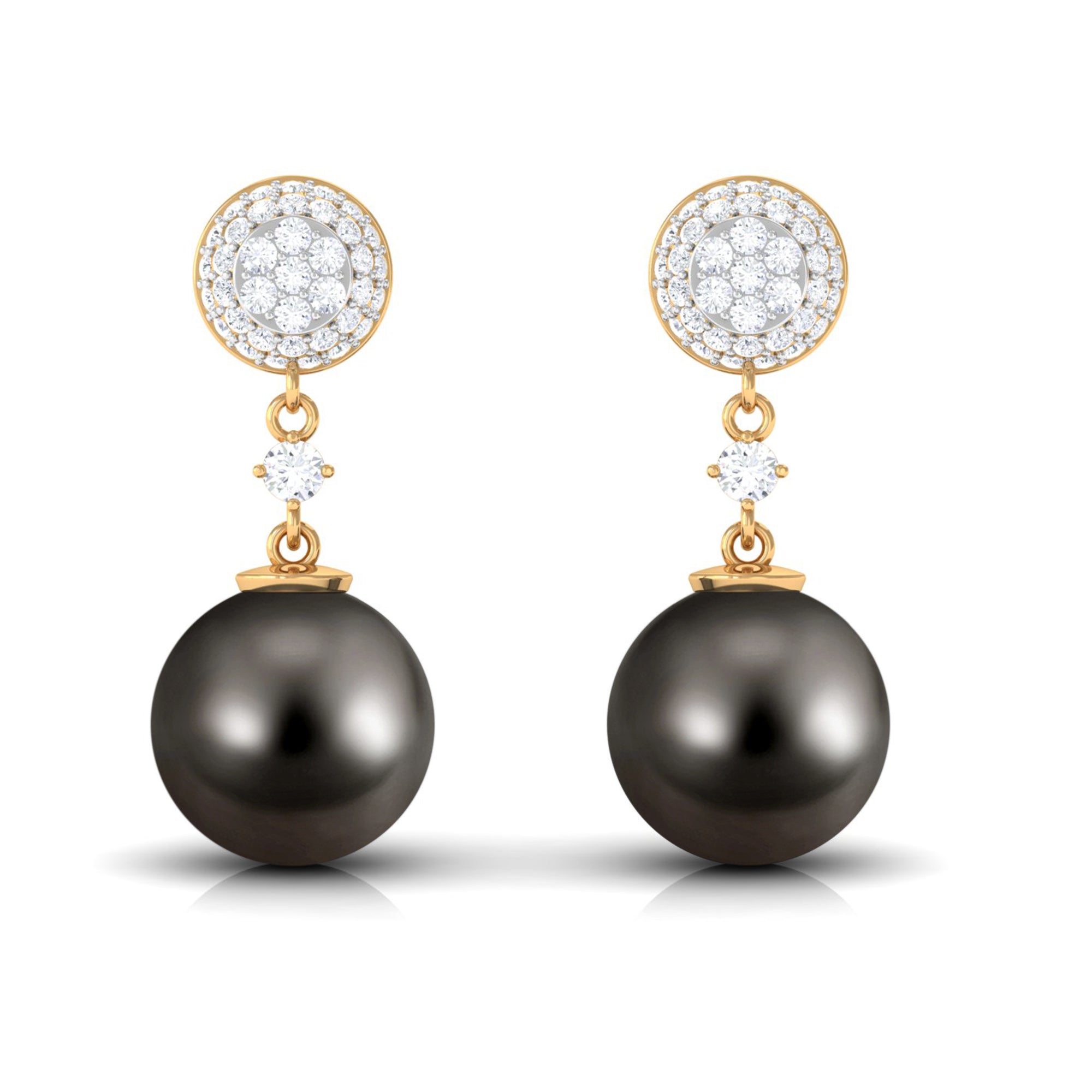 Cultured 15 Carat Tahitian Pearl Drop Earrings with Diamond