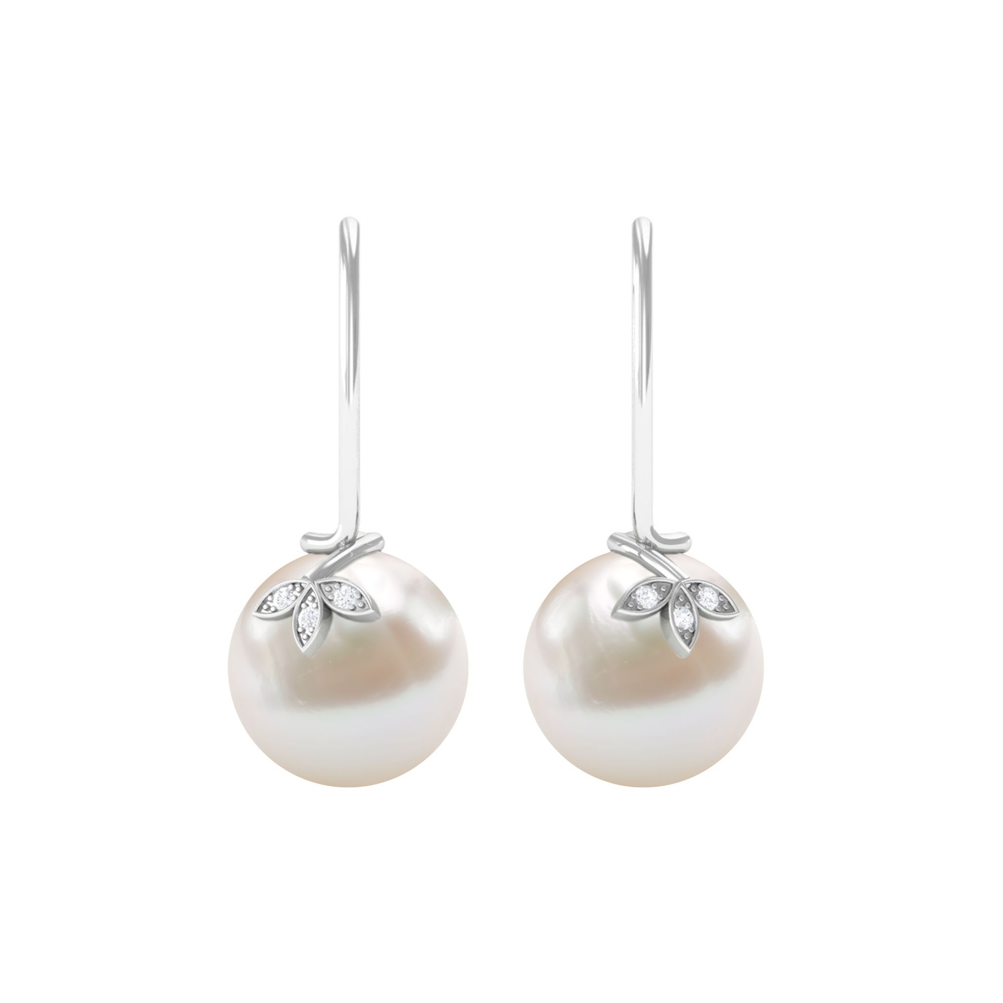 Cultured 10mm Freshwater Pearl Diamond Drop Earrings with Fish Hook