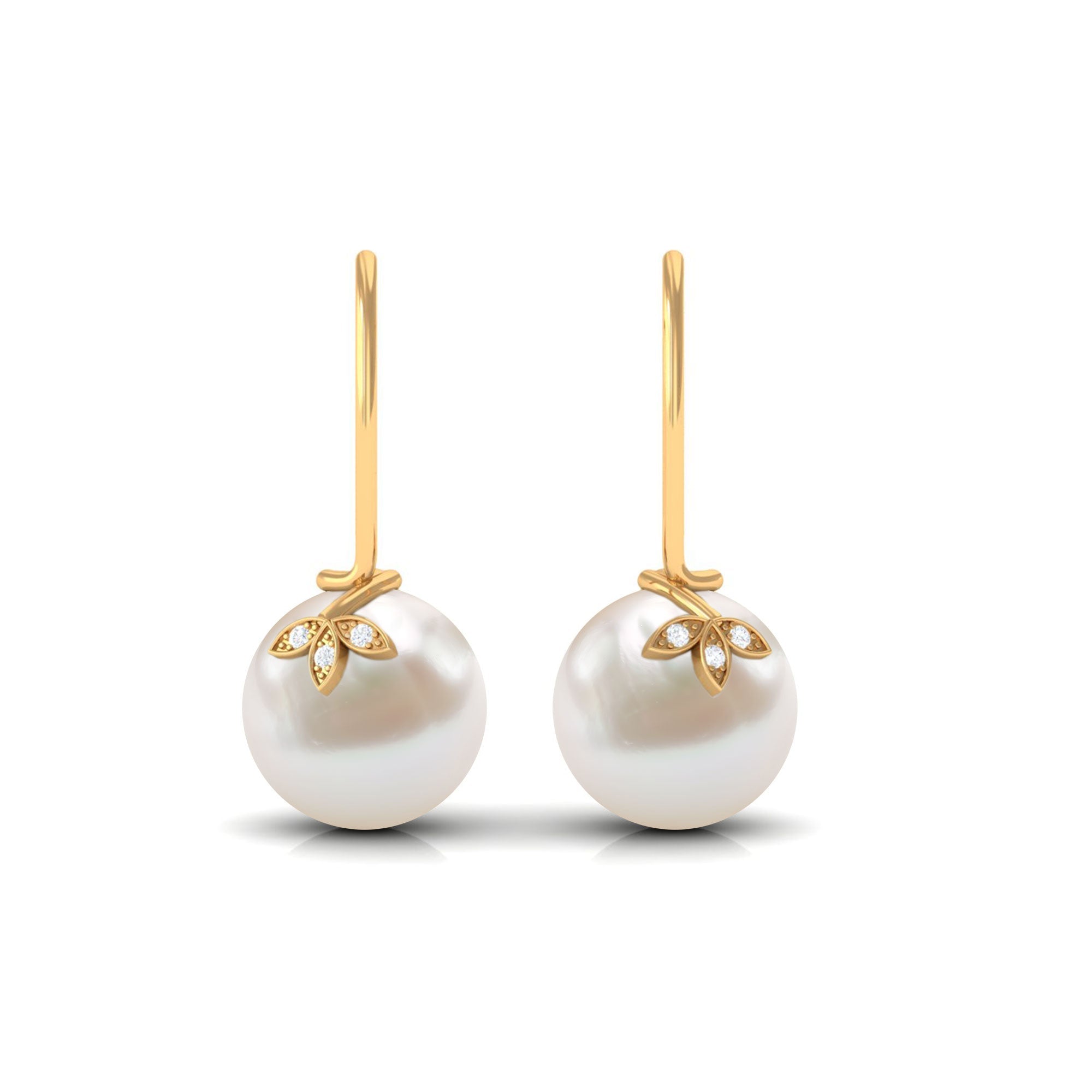 Cultured 10mm Freshwater Pearl Diamond Drop Earrings with Fish Hook