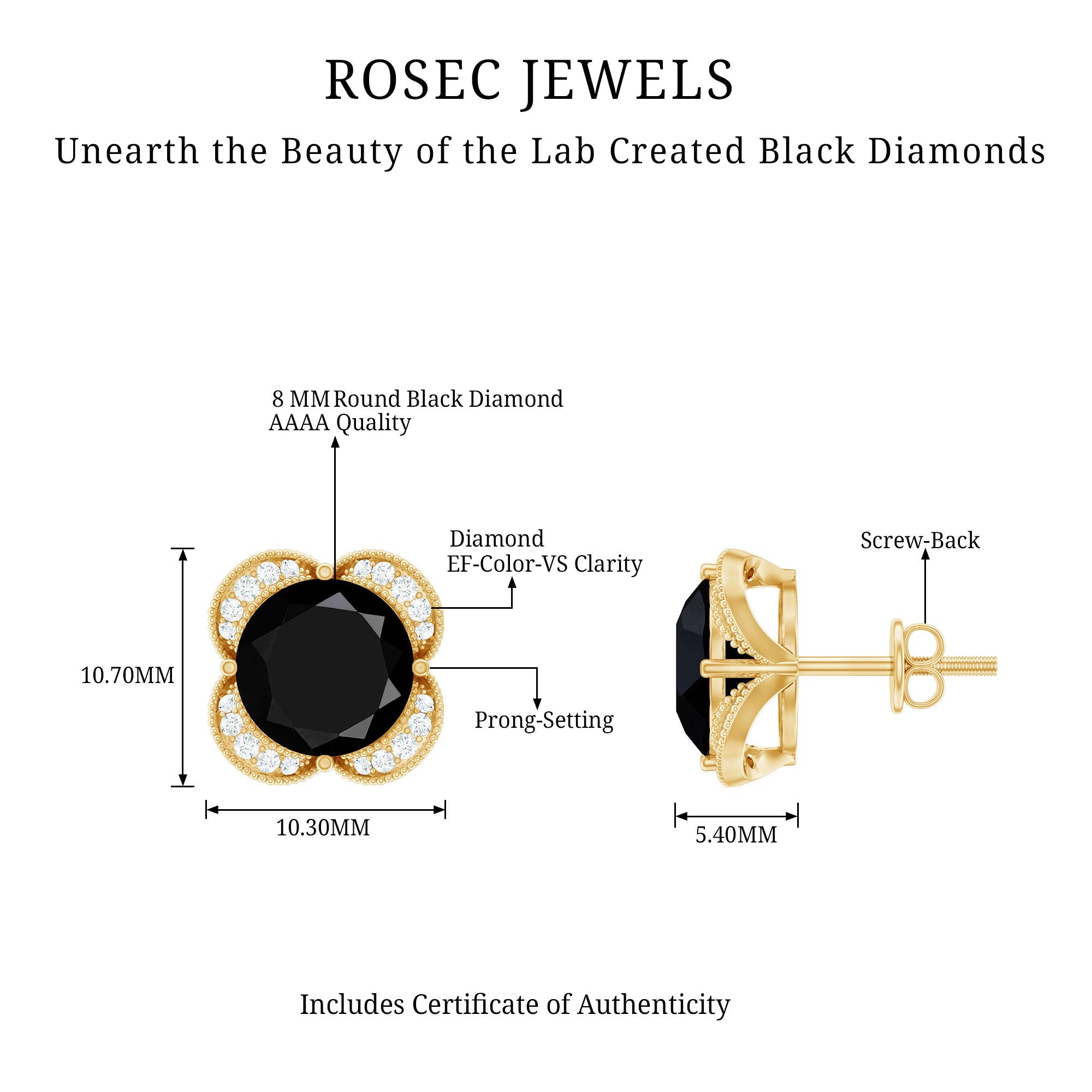 Lab Grown Black Diamond Statement Stud Earrings