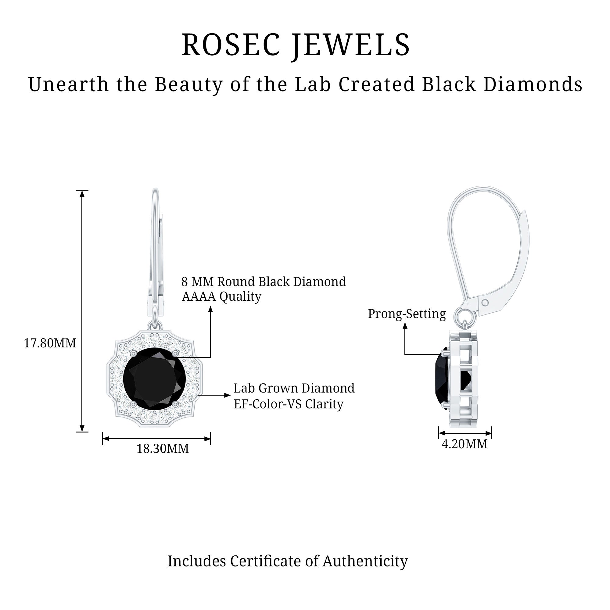 Lab Grown Black Diamond Drop Earrings with Diamond Halo