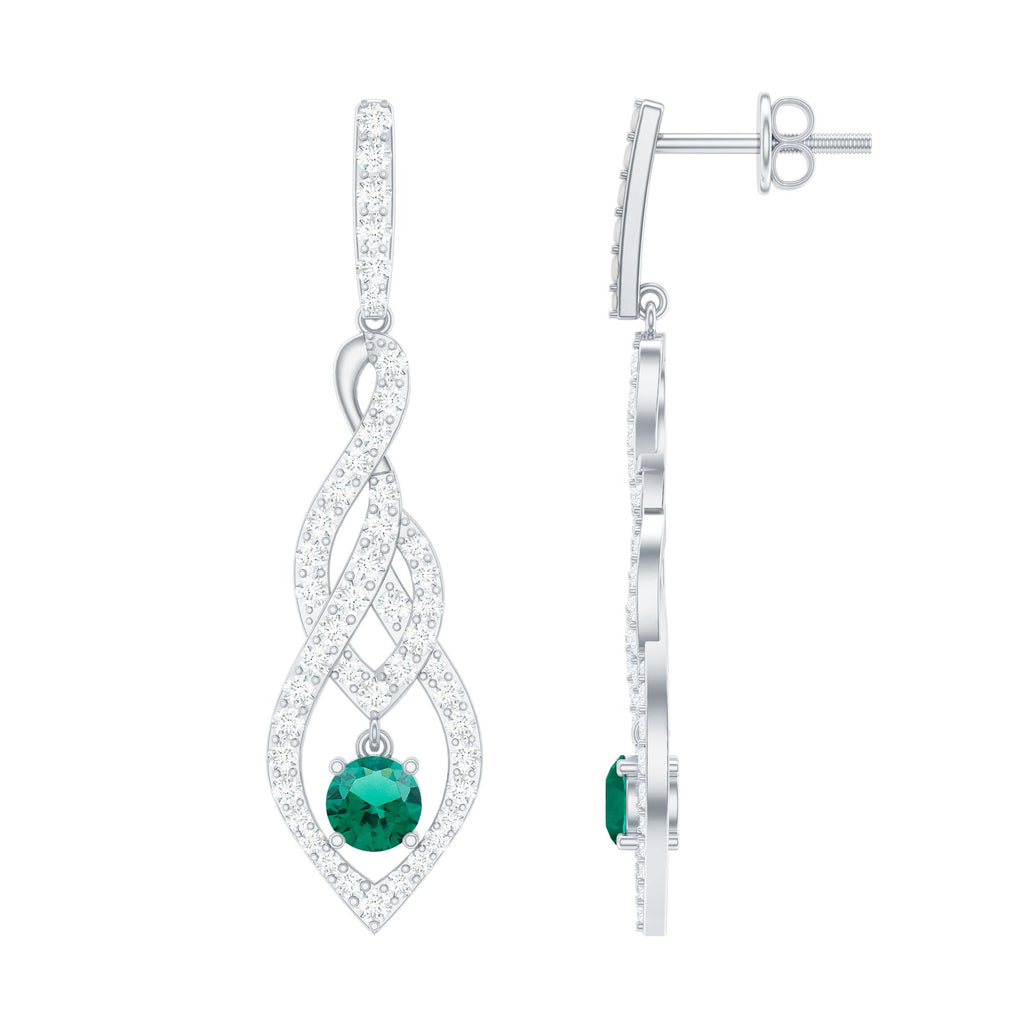Certified Lab Grown Emerald Dangle Earrings with Diamond Accent