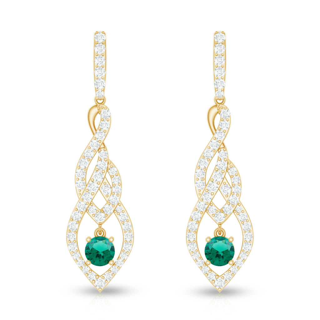 Certified Lab Grown Emerald Dangle Earrings with Diamond Accent
