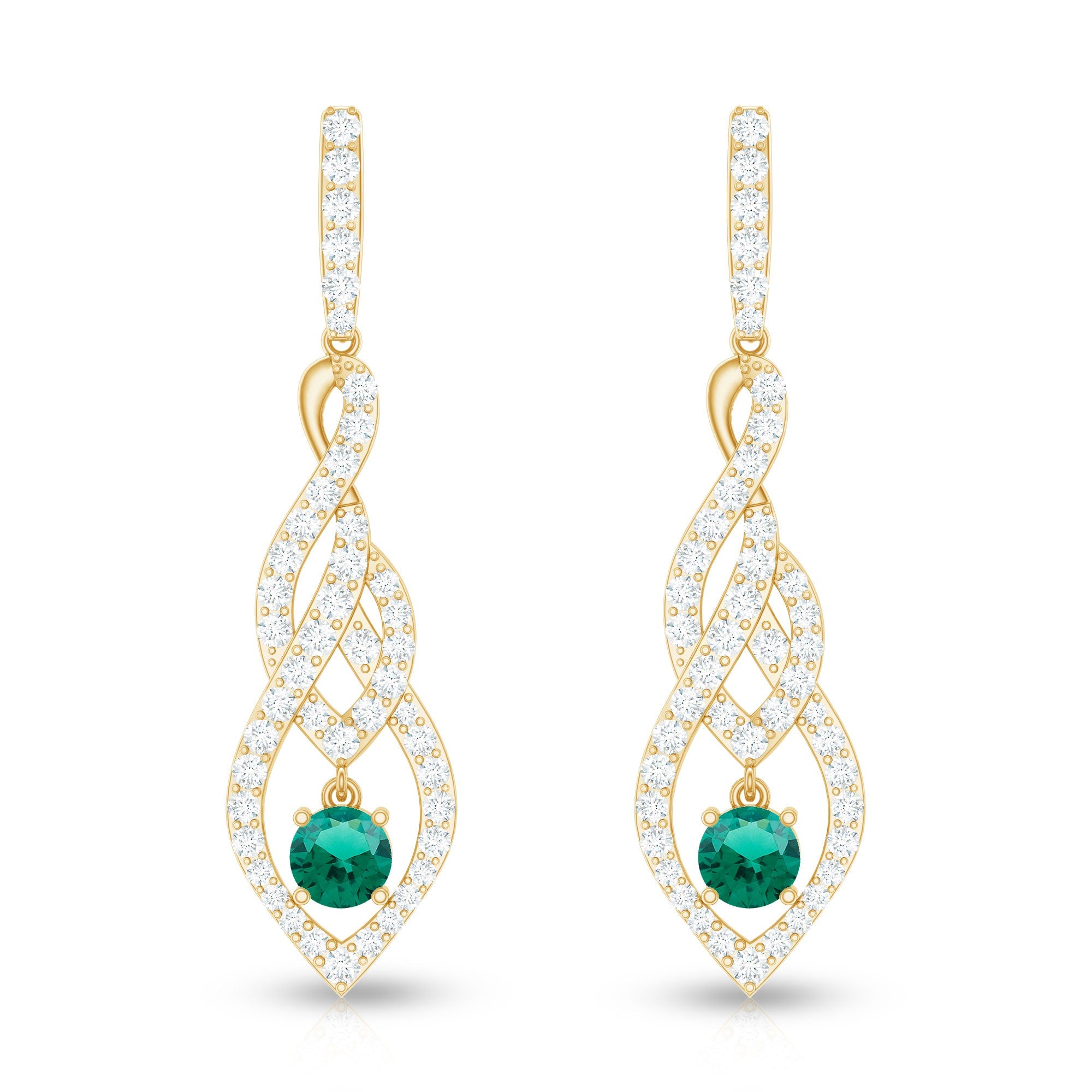 Certified Lab Grown Emerald Dangle Earrings with Diamond Accent
