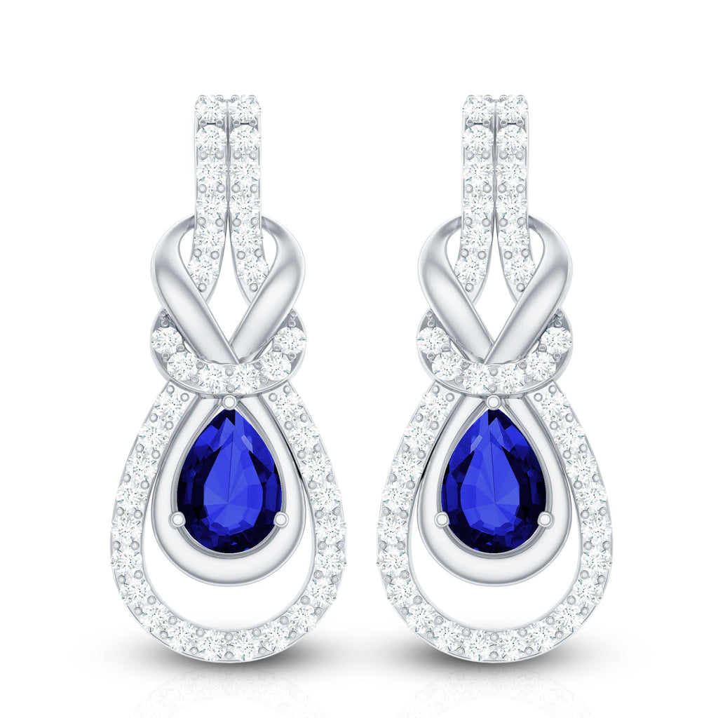 Lab Grown Blue Sapphire Wedding Earrings with Diamond