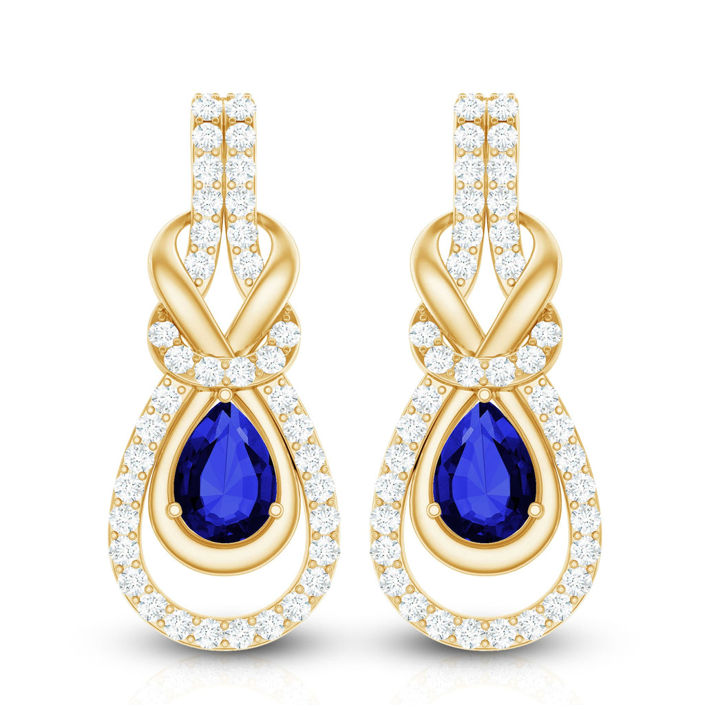 Lab Grown Blue Sapphire Wedding Earrings with Diamond