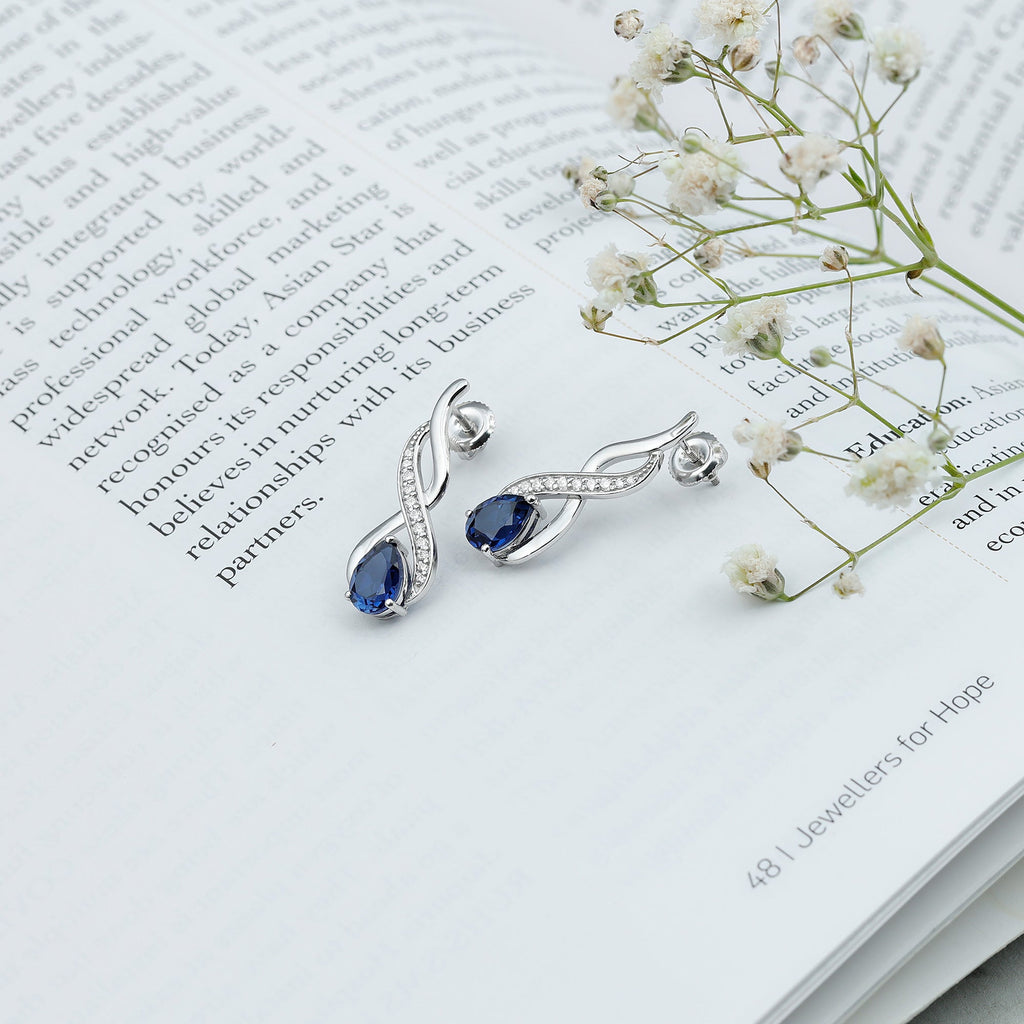 Lab Grown Blue Sapphire Infinity Drop Earrings with Diamond