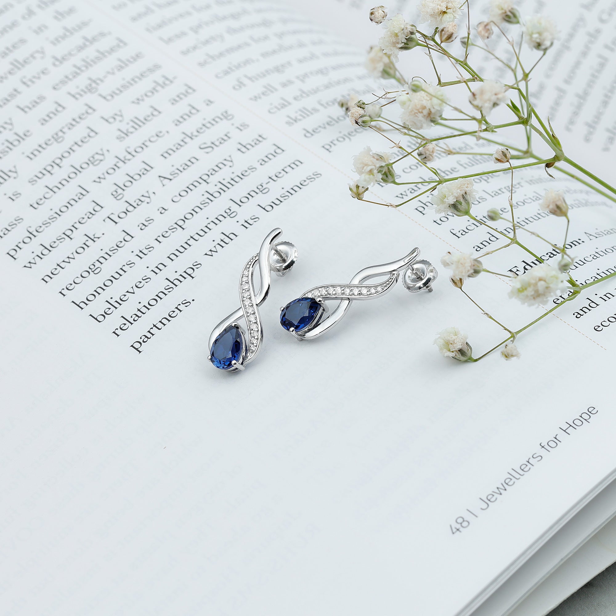 Lab Grown Blue Sapphire Infinity Drop Earrings with Diamond