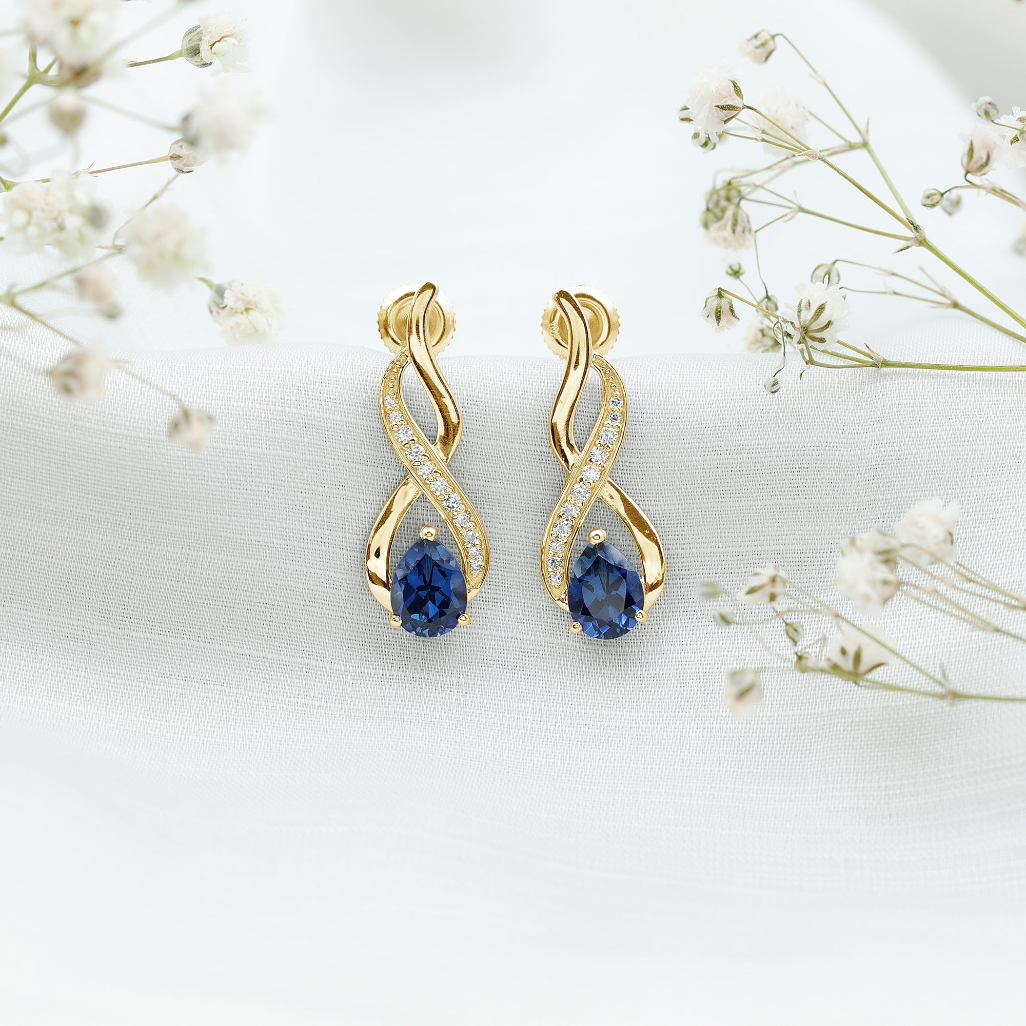 Lab Grown Blue Sapphire Infinity Drop Earrings with Diamond