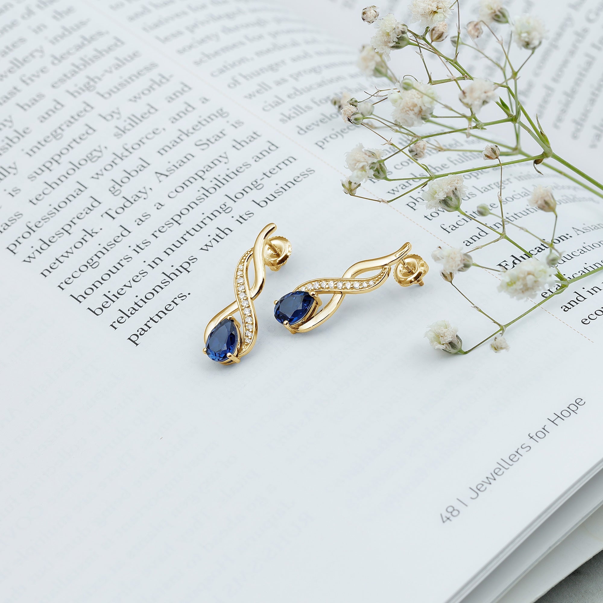 Lab Grown Blue Sapphire Infinity Drop Earrings with Diamond
