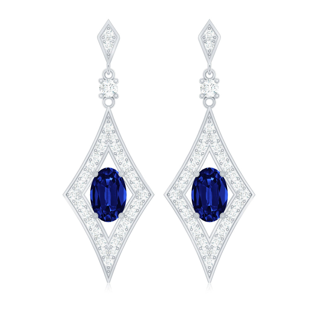 Lab Grown Blue Sapphire Dangle Drop Earrings With Diamond