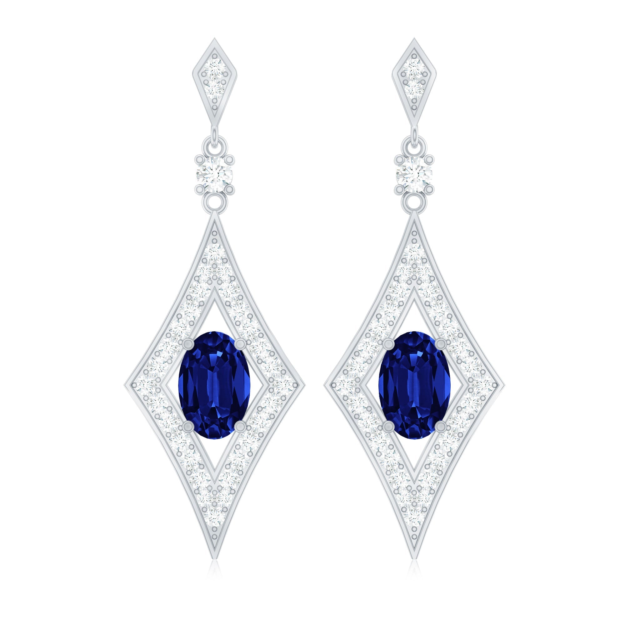 Lab Grown Blue Sapphire Dangle Drop Earrings With Diamond
