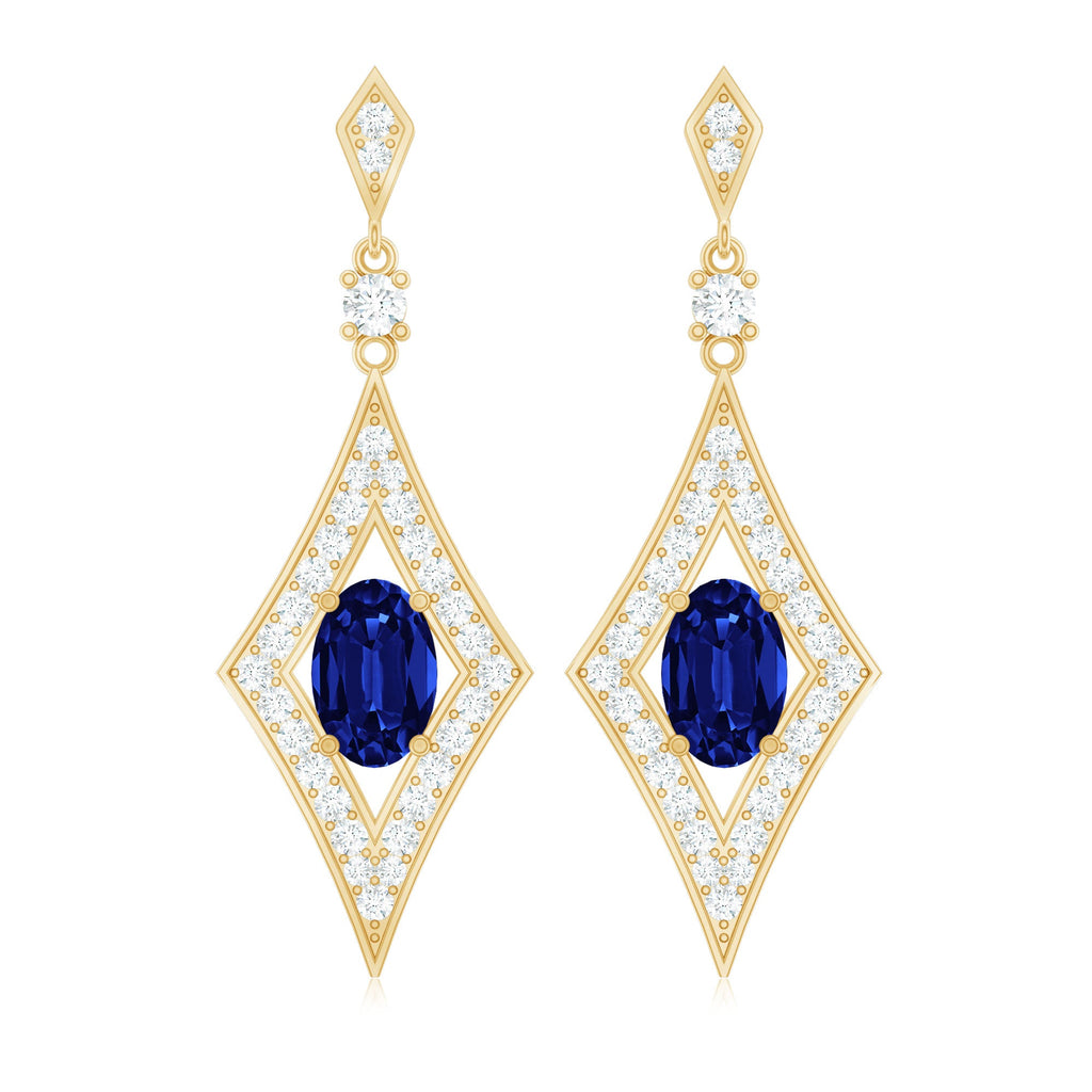 Lab Grown Blue Sapphire Dangle Drop Earrings With Diamond