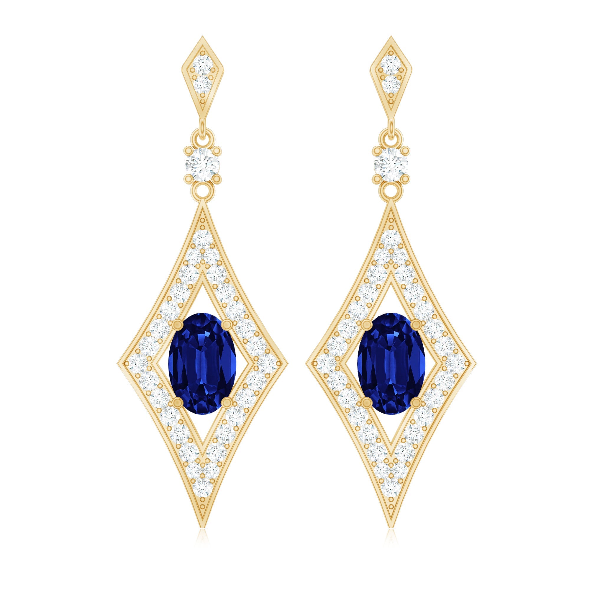 Lab Grown Blue Sapphire Dangle Drop Earrings With Diamond