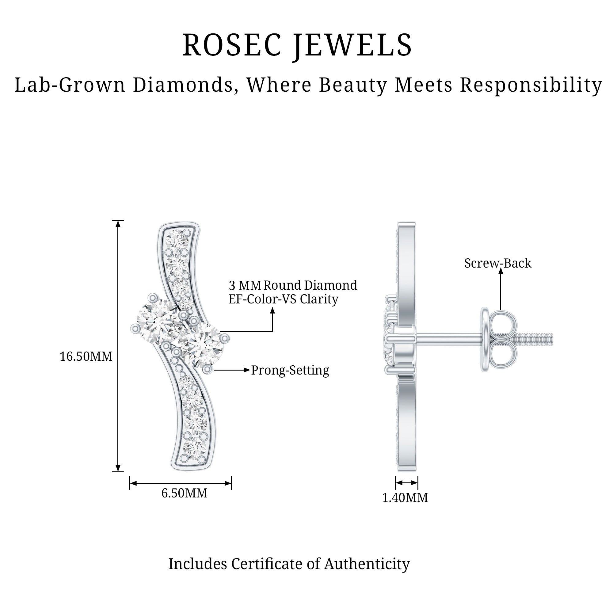 Lab Grown Diamond Two Stone Stud Earrings With Screw Back