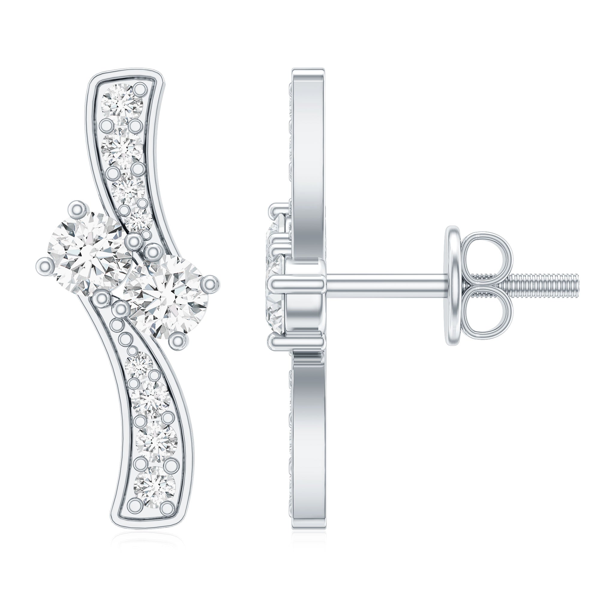 Lab Grown Diamond Two Stone Stud Earrings With Screw Back
