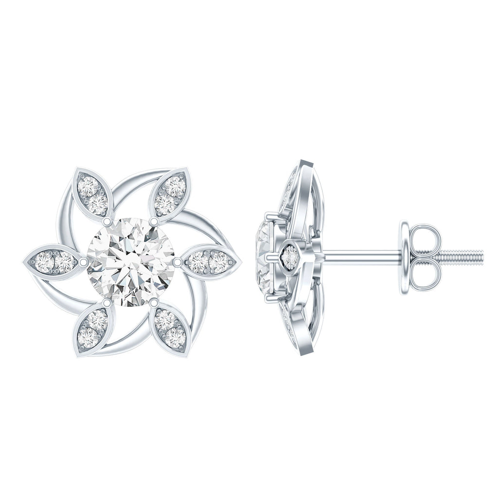 Certified Lab Grown Diamond Flower Stud Earrings With Screw Back