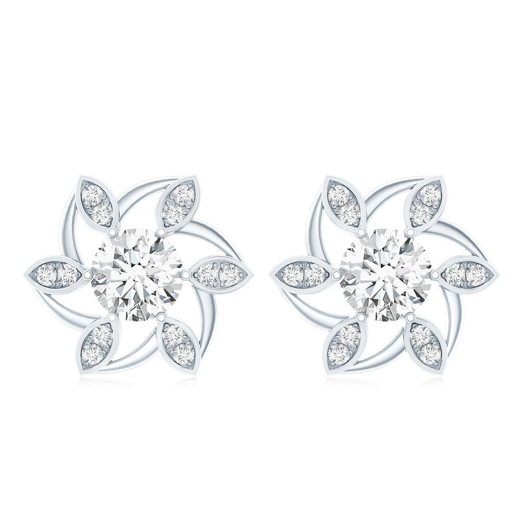 Certified Lab Grown Diamond Flower Stud Earrings With Screw Back