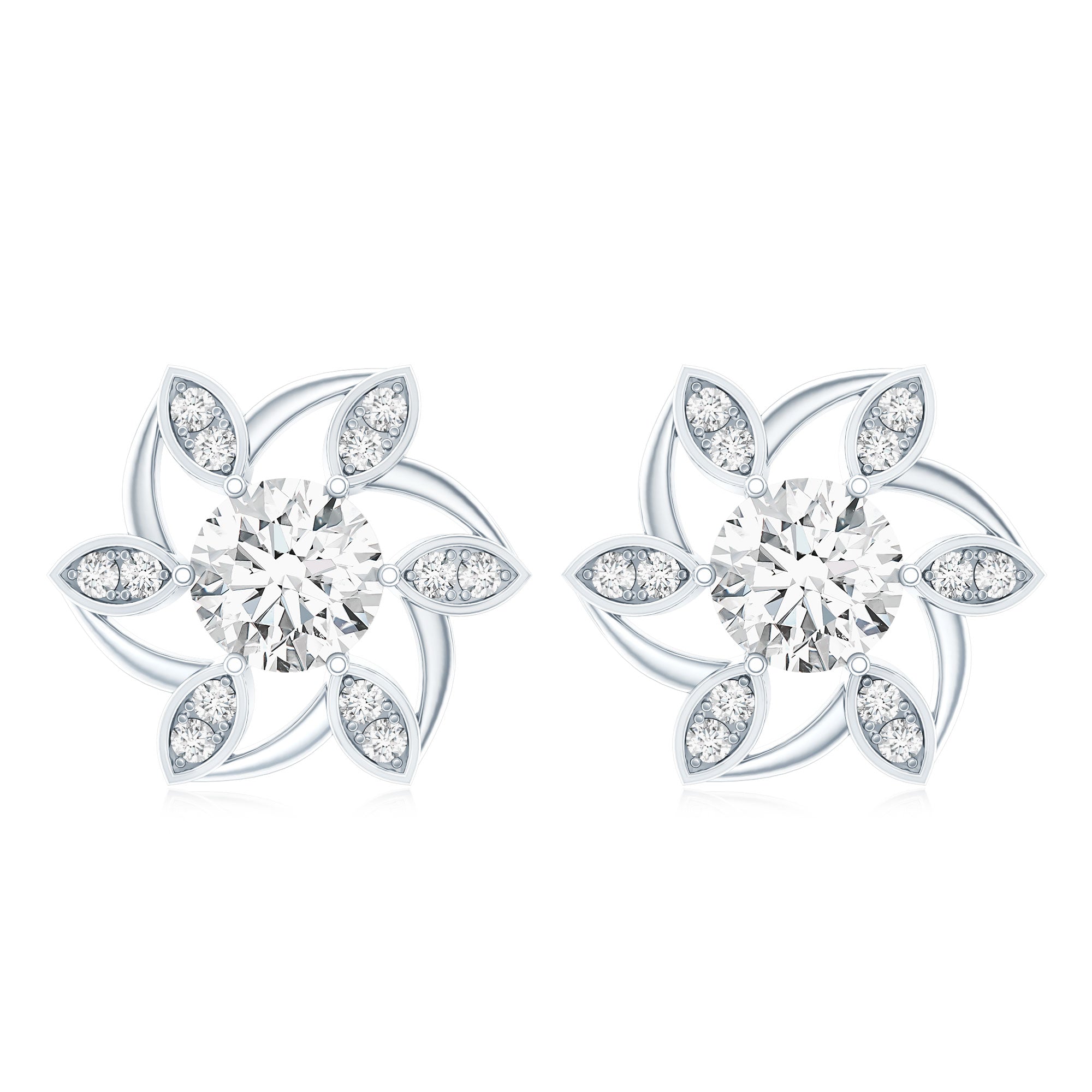 Certified Lab Grown Diamond Flower Stud Earrings With Screw Back