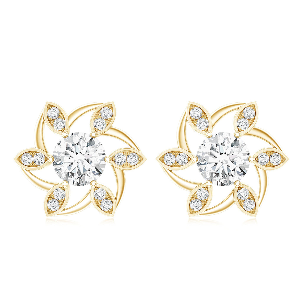 Certified Lab Grown Diamond Flower Stud Earrings With Screw Back