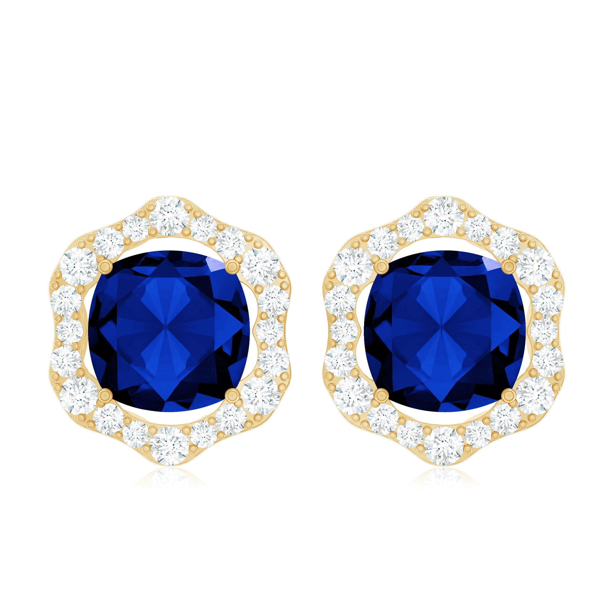 Classic Lab Grown Blue Sapphire Halo Stud Earrings with Diamond