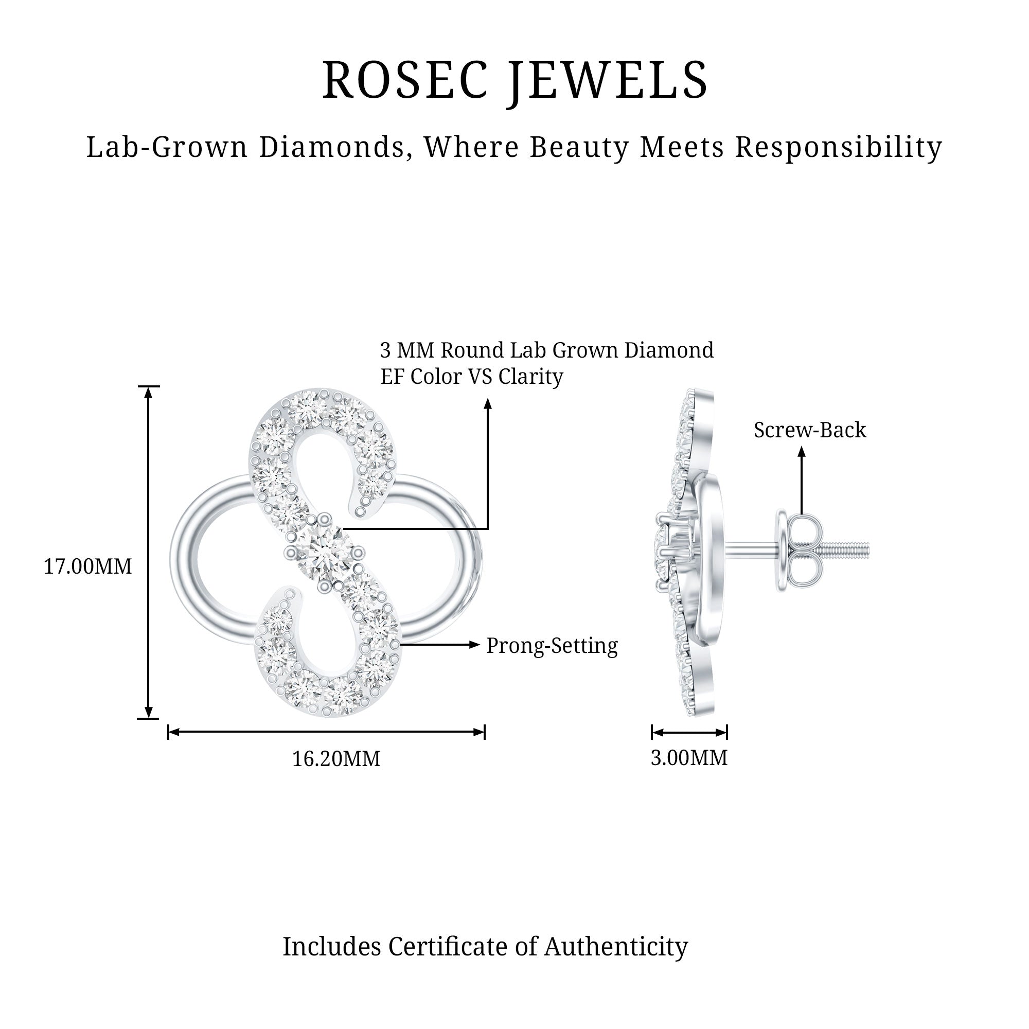 Lab Grown Diamond Floral Stud Earrings with Screw Back