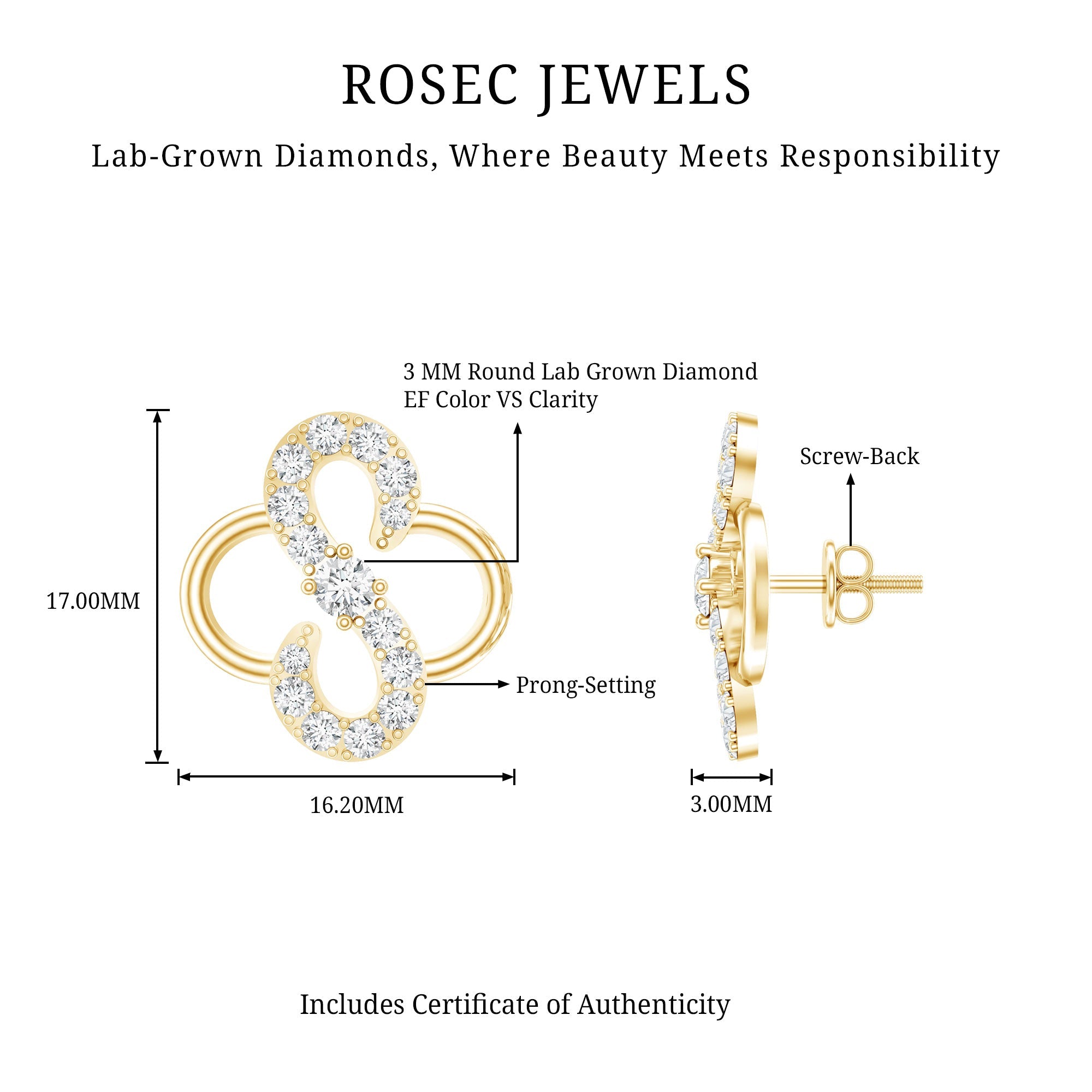 Lab Grown Diamond Floral Stud Earrings with Screw Back