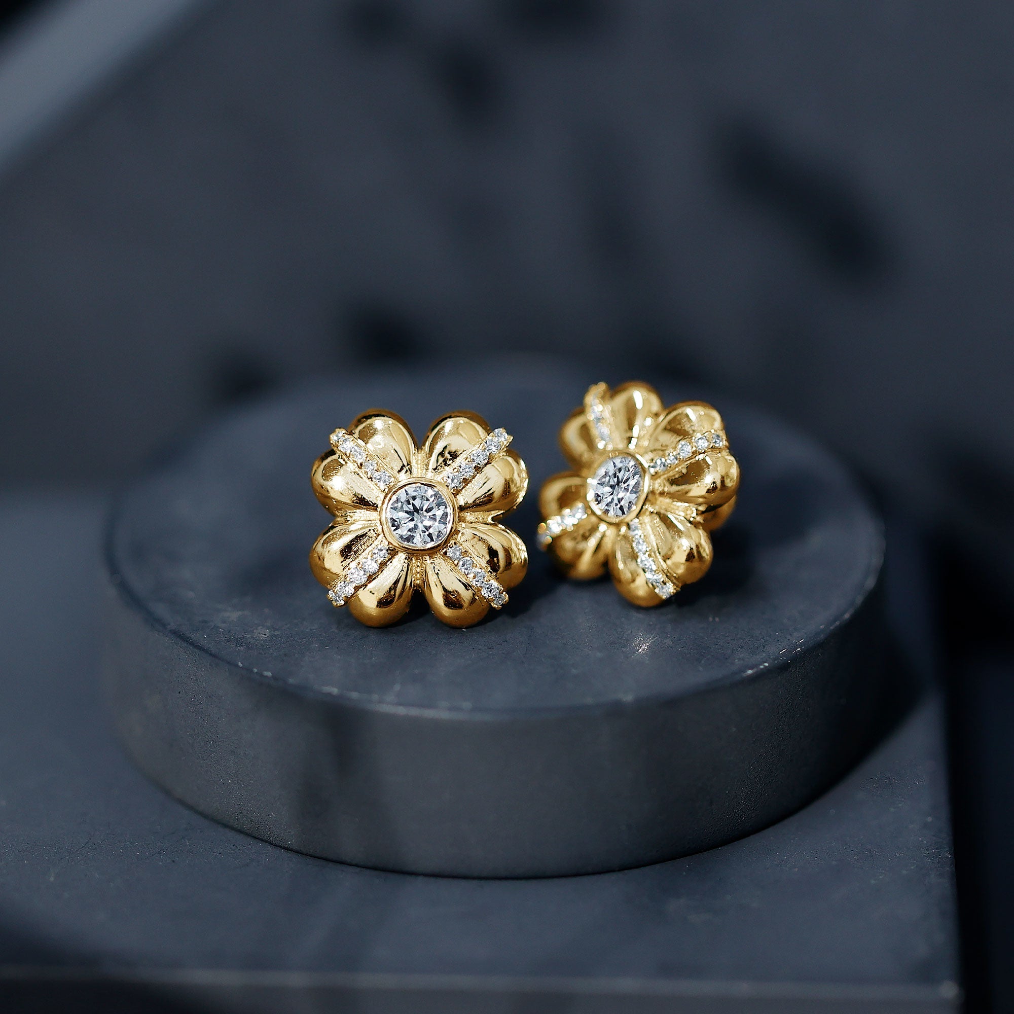 Lab Grown Diamond Flower Stud Earrings With Screw Back