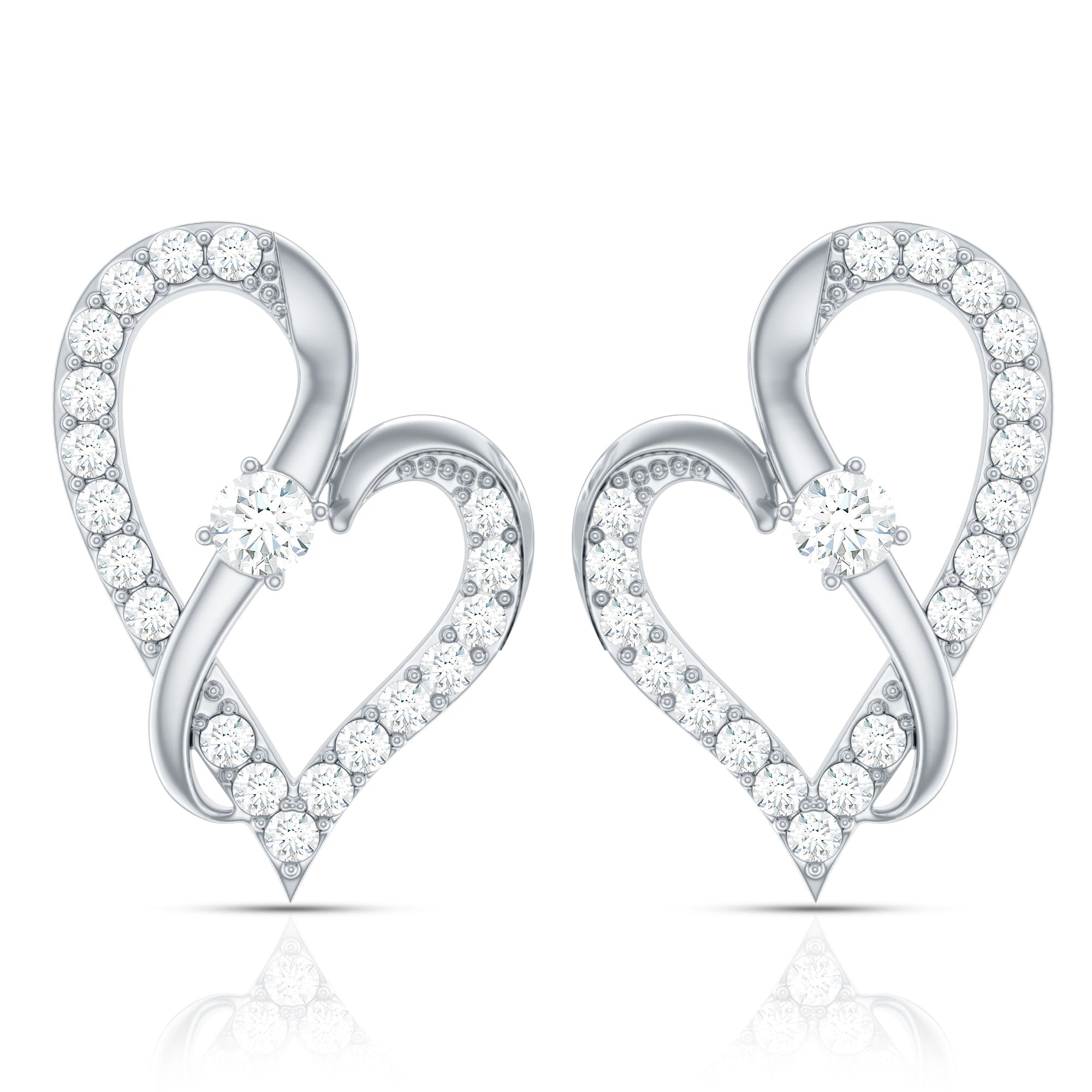 Lab Grown Diamond Heart Stud Earrings with Screw Back
