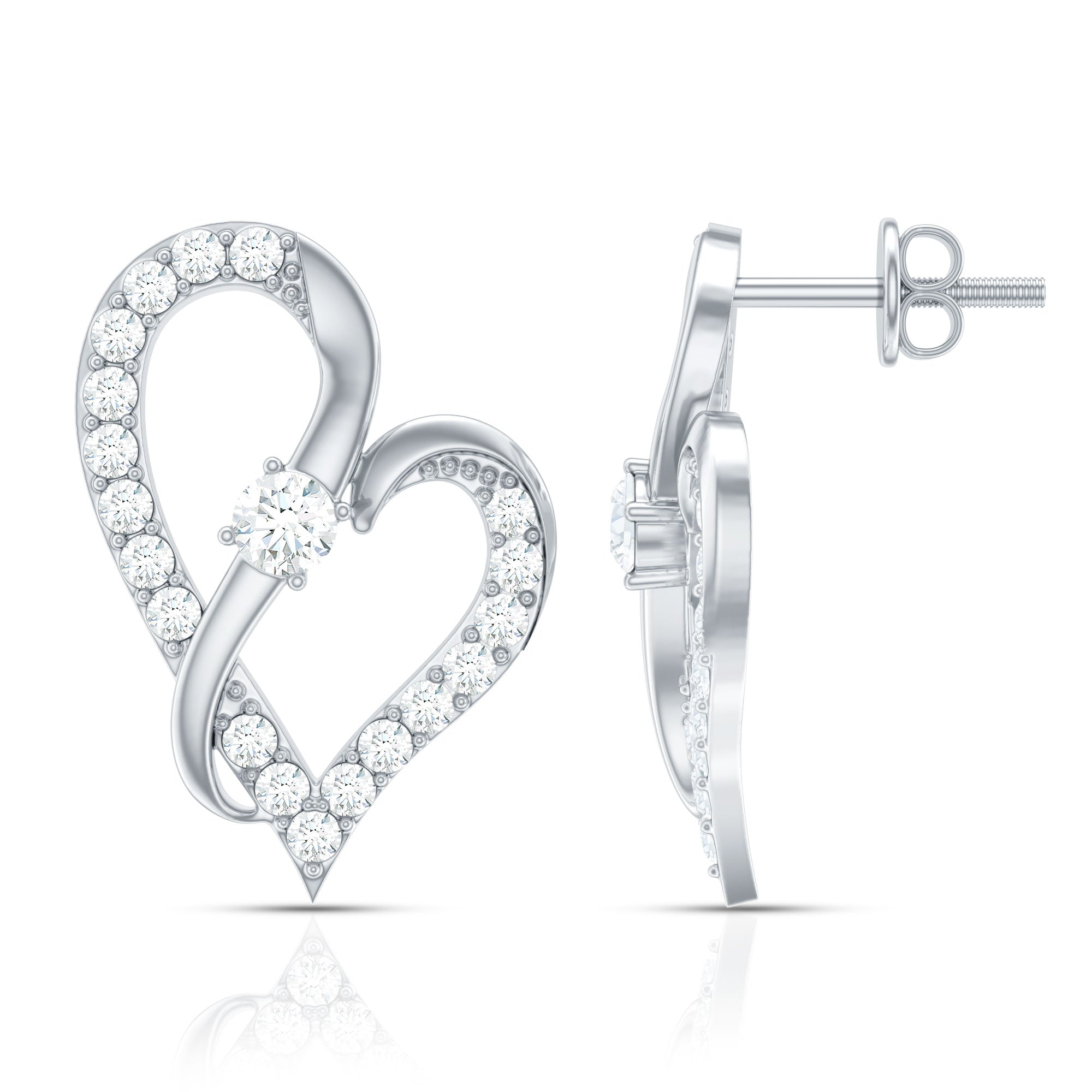 Lab Grown Diamond Heart Stud Earrings with Screw Back