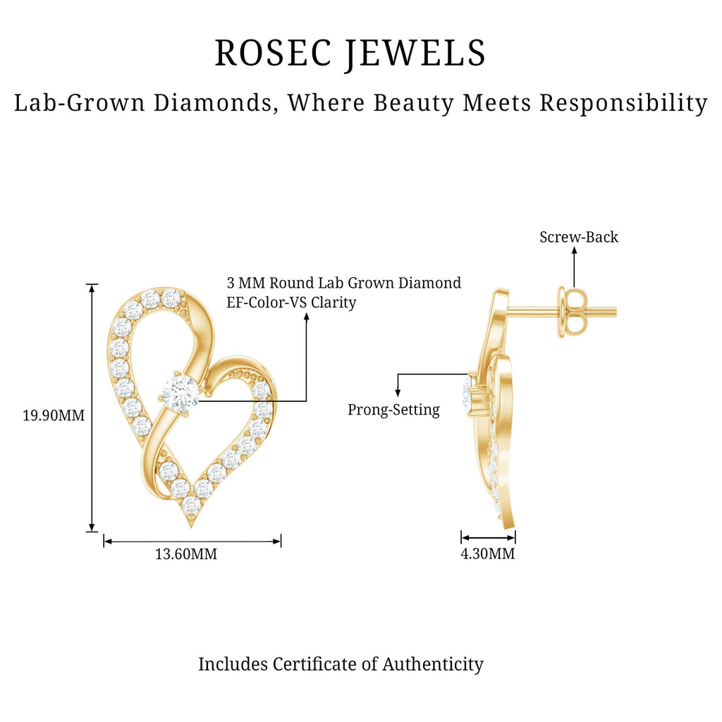 Lab Grown Diamond Heart Stud Earrings with Screw Back