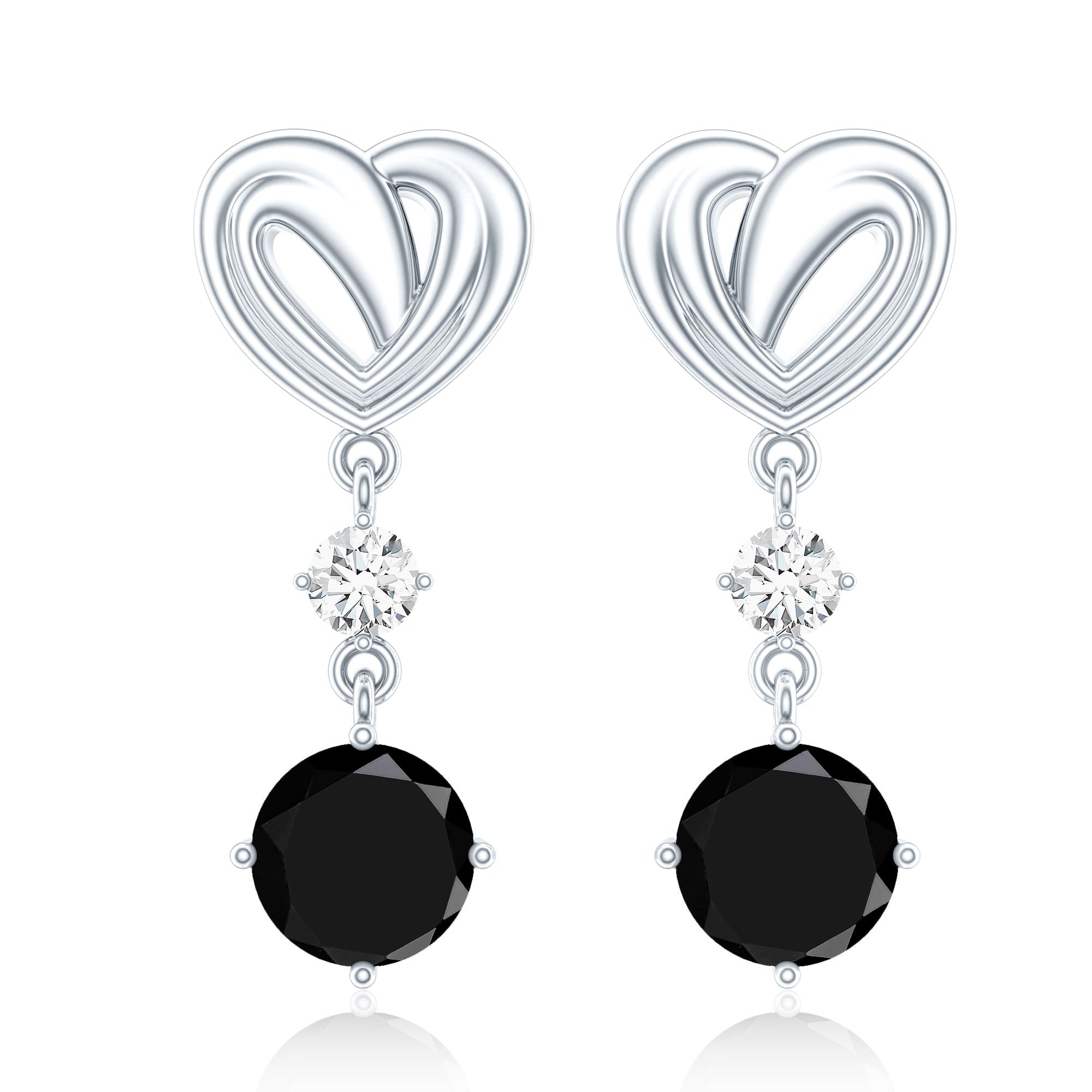 Heart Shaped Lab Grown Black Diamond Drop Earrings With Screw Back