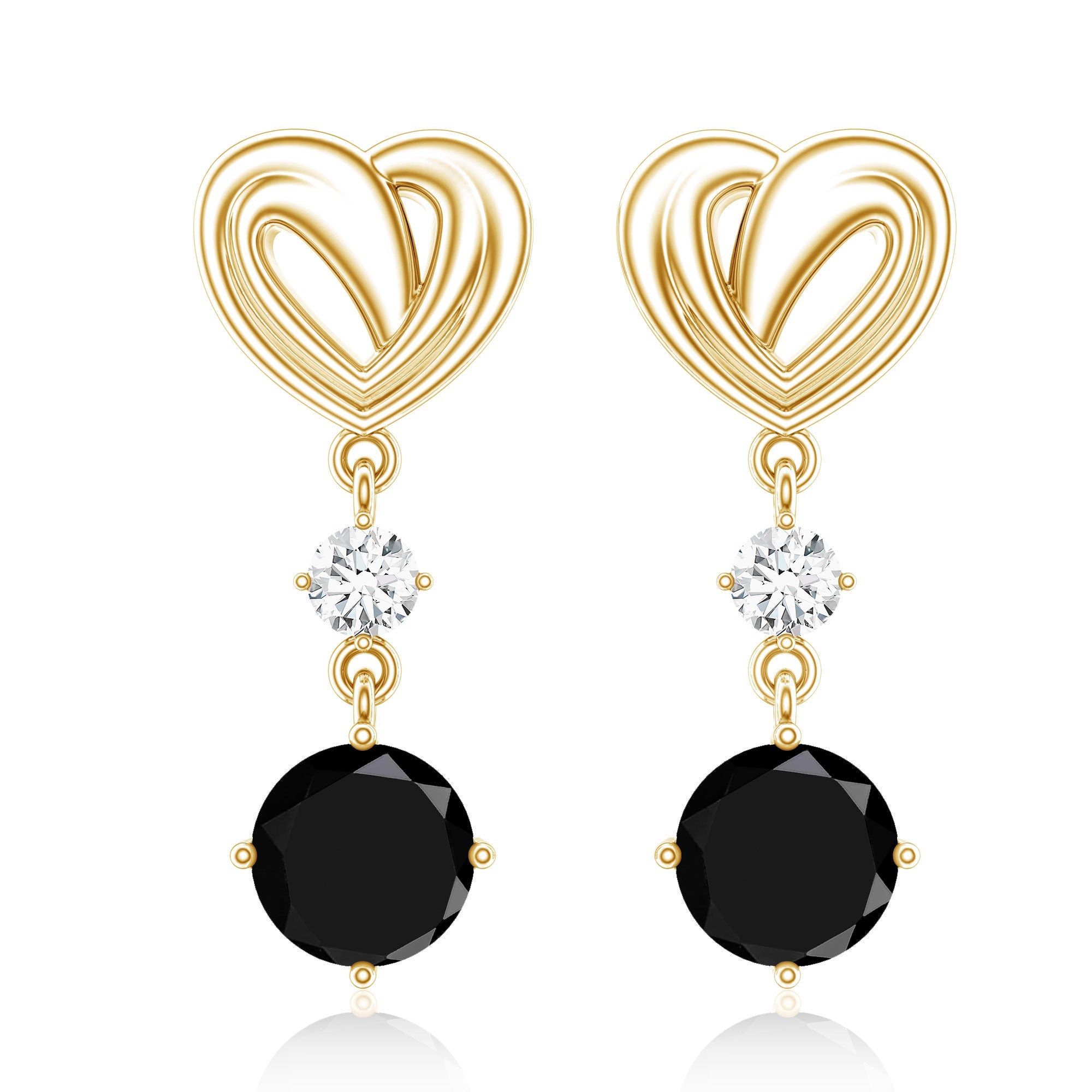 Heart Shaped Lab Grown Black Diamond Drop Earrings With Screw Back