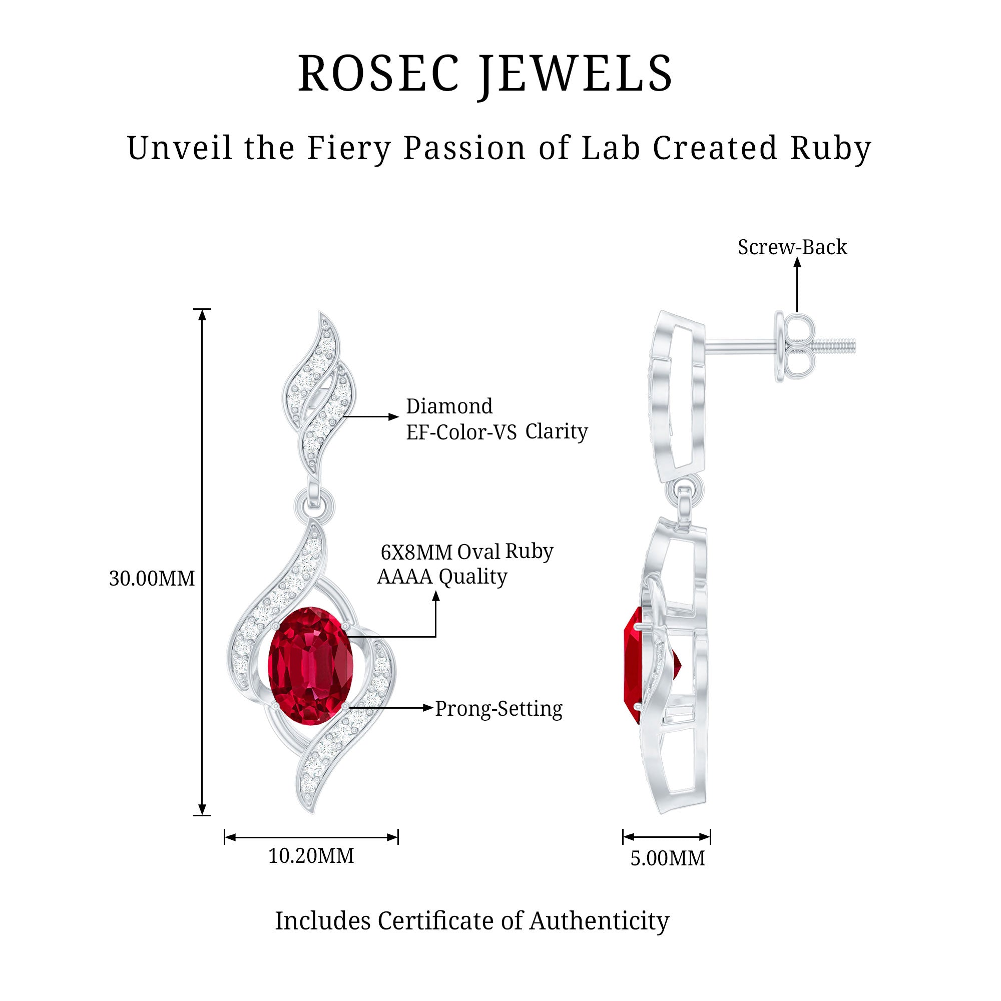Lab Grown Ruby Wedding Earrings with Diamond Accent