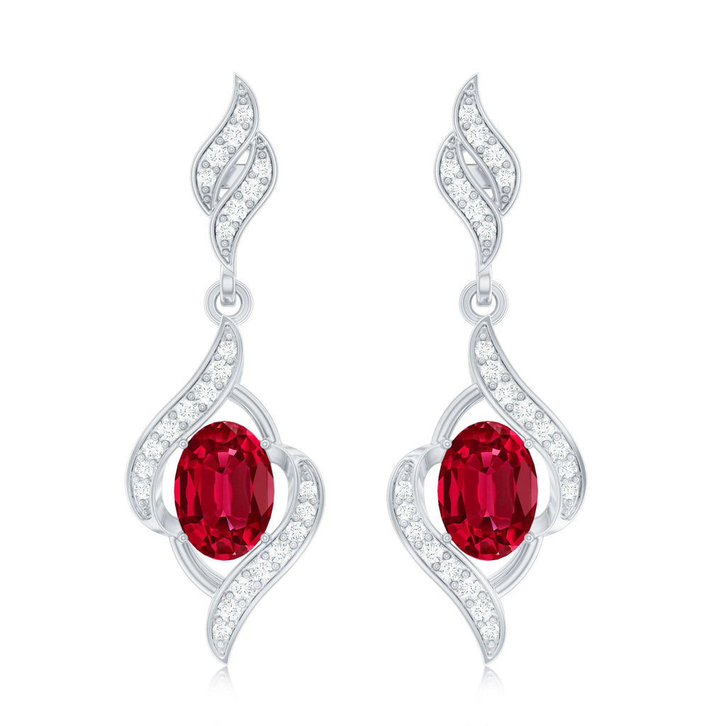 Lab Grown Ruby Wedding Earrings with Diamond Accent