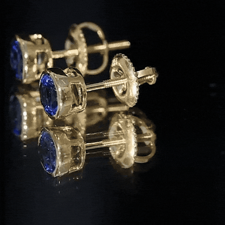 Solitaire 5MM Lab Created Blue Sapphire Stud Earrings in Bezel Setting
