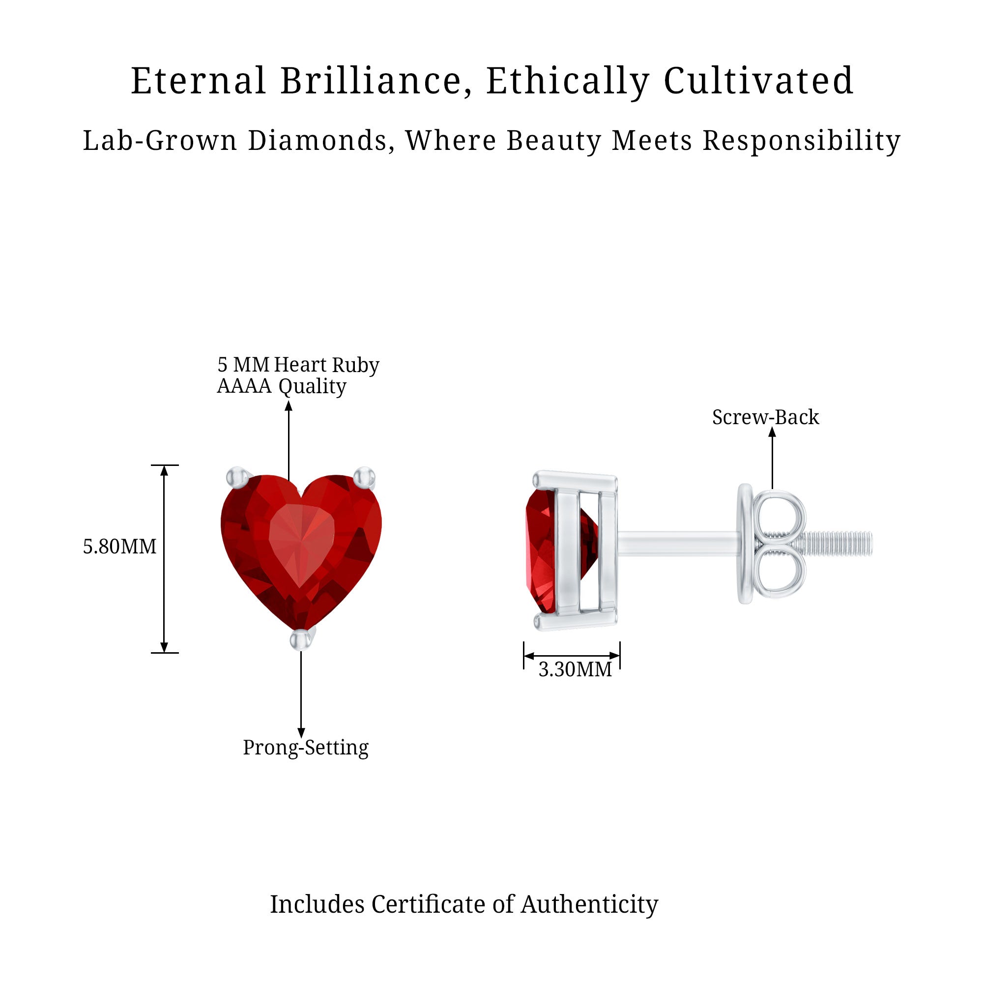 Heart Shape Lab Grown Ruby Valentines Day Earrings