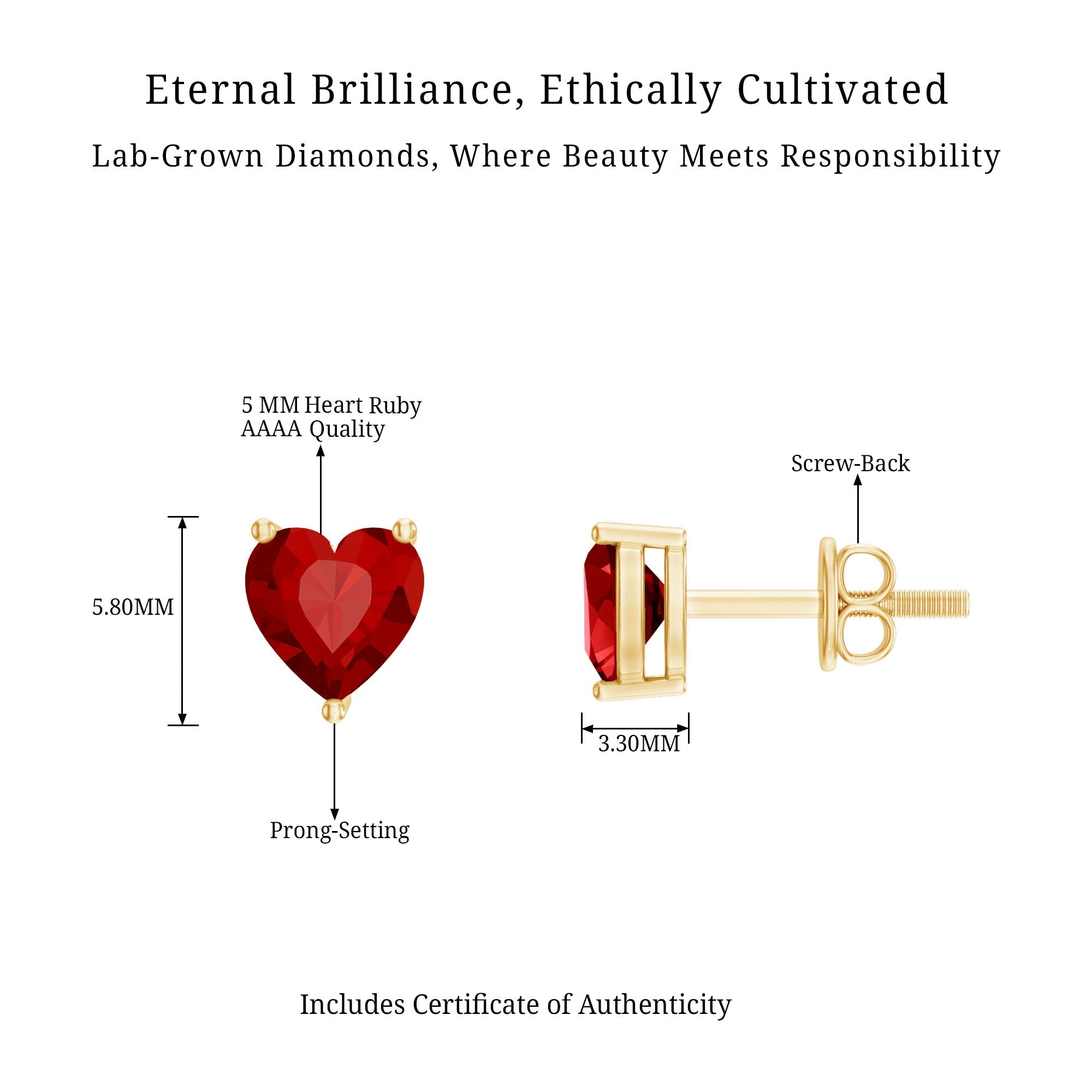 Heart Shape Lab Grown Ruby Valentines Day Earrings