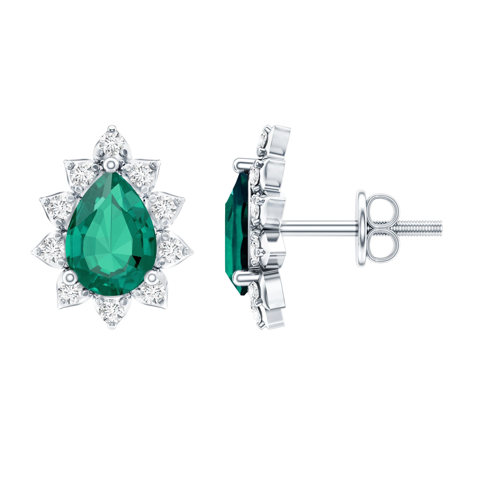 Certificate 1.4 Carat Lab Emerald Stud Earrings with Moissanite Halo