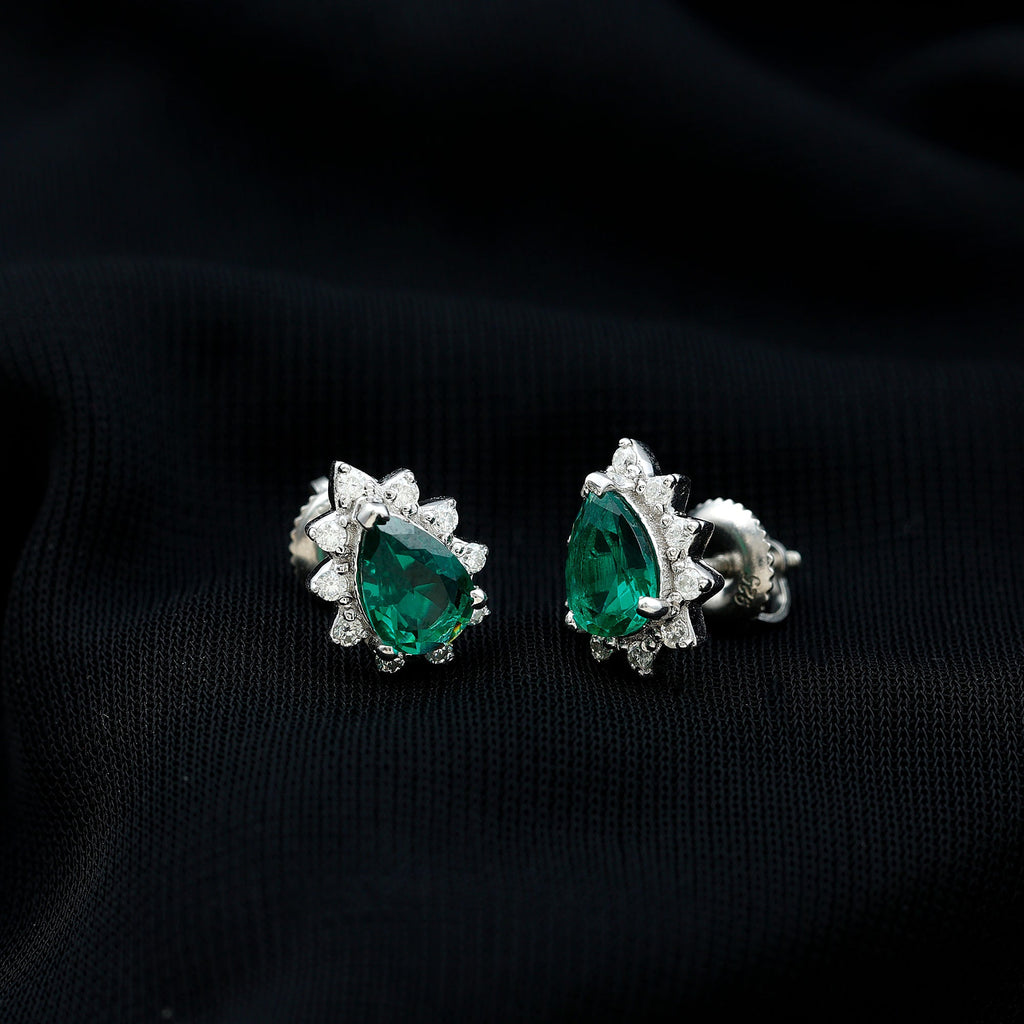 Certificate 1.4 Carat Lab Emerald Stud Earrings with Moissanite Halo
